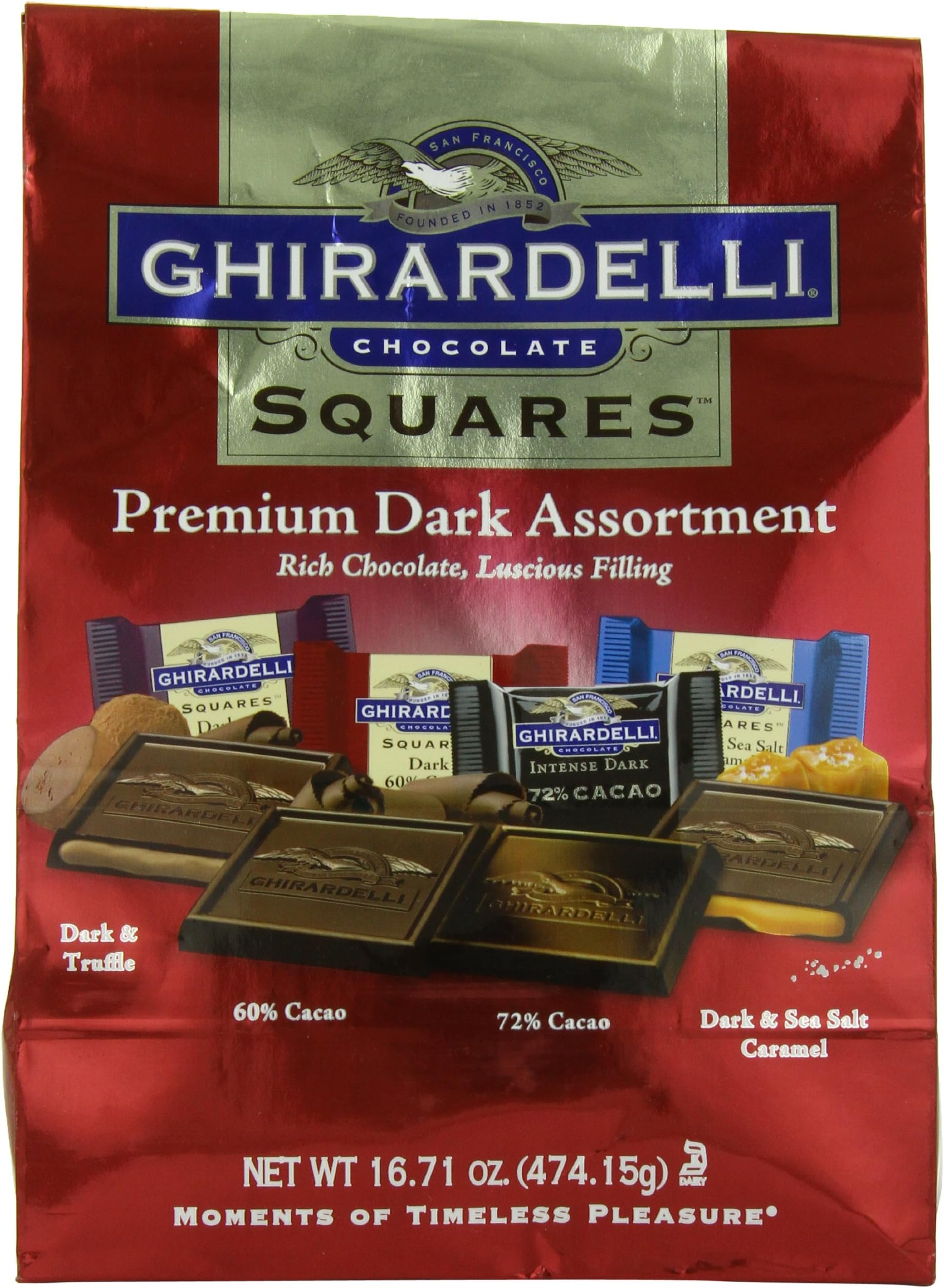 Ghirardelli Dark Chocolate Assorted Squares, Pack XL, 16.71 oz.