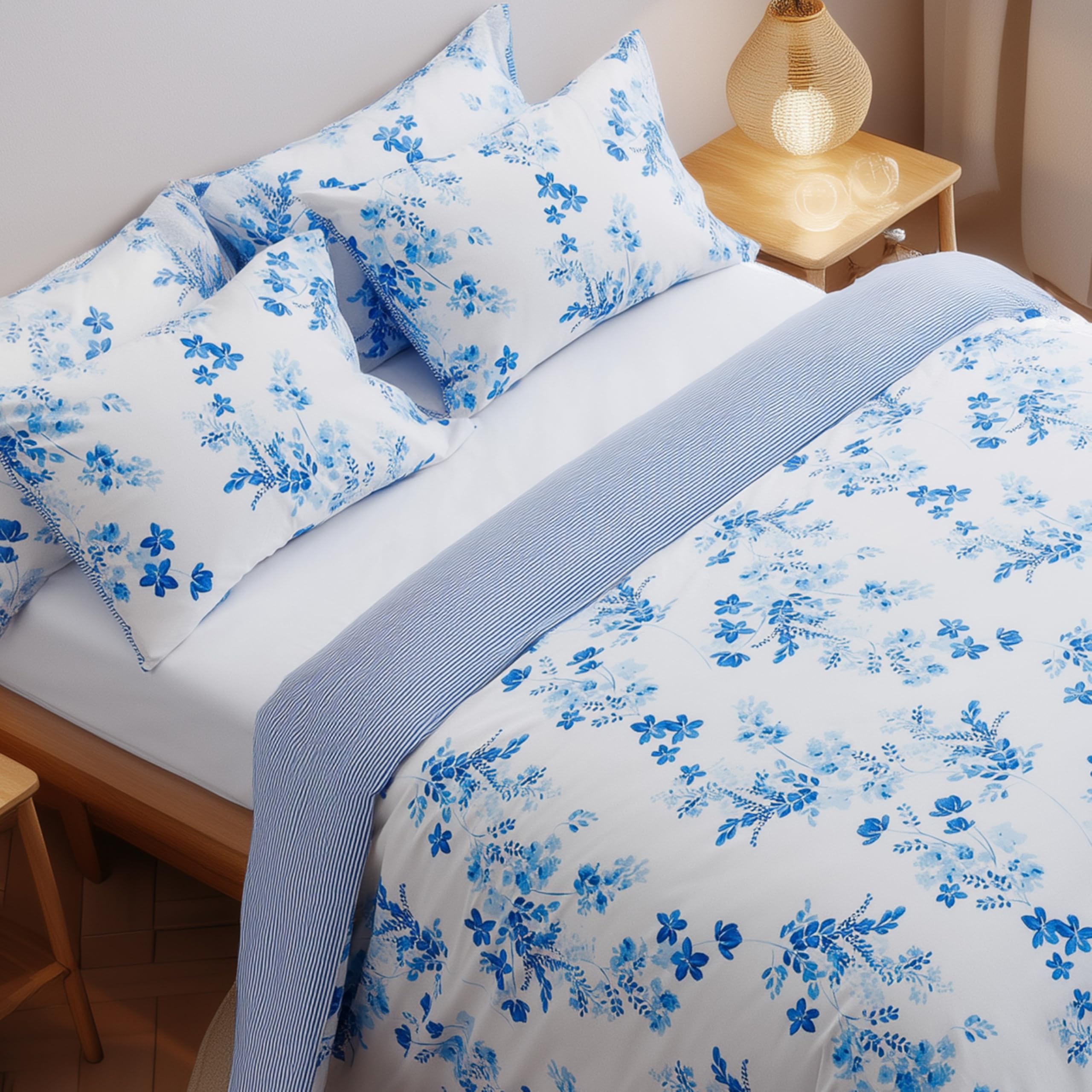 LERUUM Duvet Cover Bedding Set%100 Cotton Sevilla Pattern Quilt Cover Set (Blue, 135 x 200 + 80 x 80 cm) โ image 1
