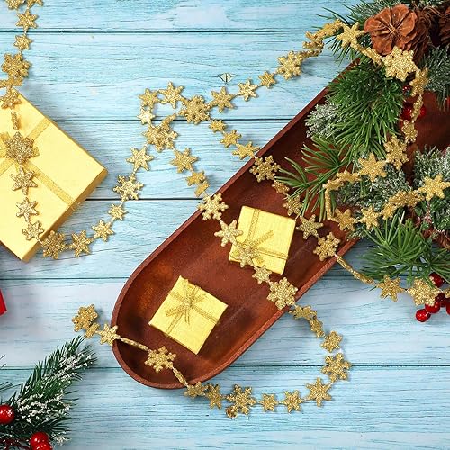 Miniatura 9 de Boao Guirnalda colgante de copo de nieve de 32.8 pies, decoración de árbol de Navidad, guirnalda de copos de nieve de invierno con purpurina,