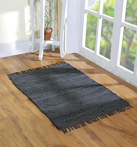 Alfombra de trapo de algodón, 24 x 36 pulgadas, multicolor, tejida a mano, lavable y reversible, para sala de estar, cocina, entrada, con borlas