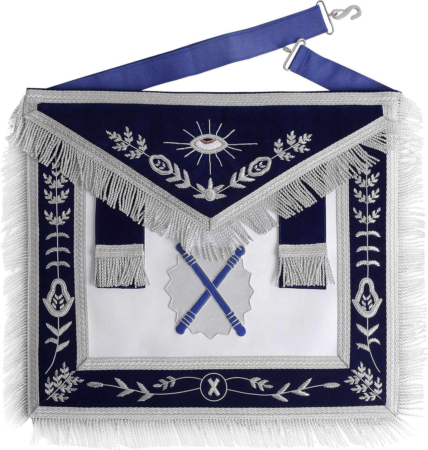 BRICKS MASONS Marshal Blue Lodge Officer Apron - Silver Fringe & Side Tabs
