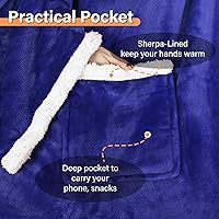 Vista 4 de Catalonia - Manta de forro polar tipo sherpa con mangas y bolsillo, microfelpa abrigada y cómoda para ver TV, manta para adultos, mujeres y hombres