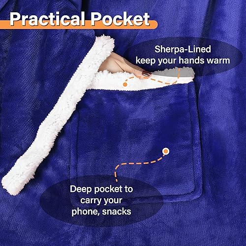 Miniatura 4 de Catalonia - Manta de forro polar tipo sherpa con mangas y bolsillo, microfelpa abrigada y cómoda para ver TV, manta para adultos, mujeres y hombres