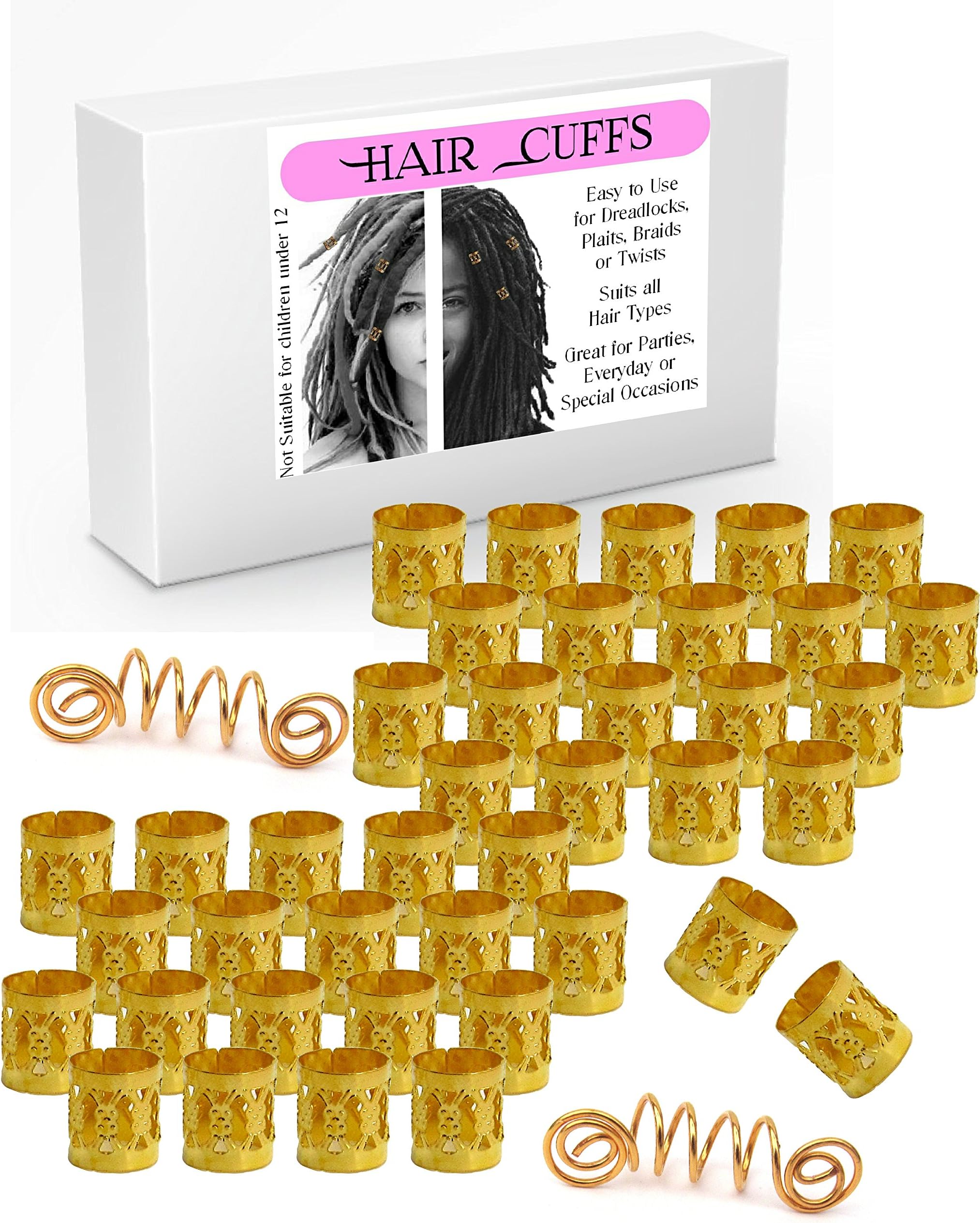 40 Gold Diamond Design Dread Lock Cuffs & 2 Free Viking Dreads Bead