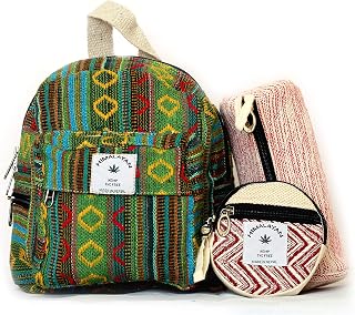 Hemp Mini Backpack for women coin purse and case Mini Bag with Adjustable Shoulder Straps Big Main Compartment Zipper Closure (Green)