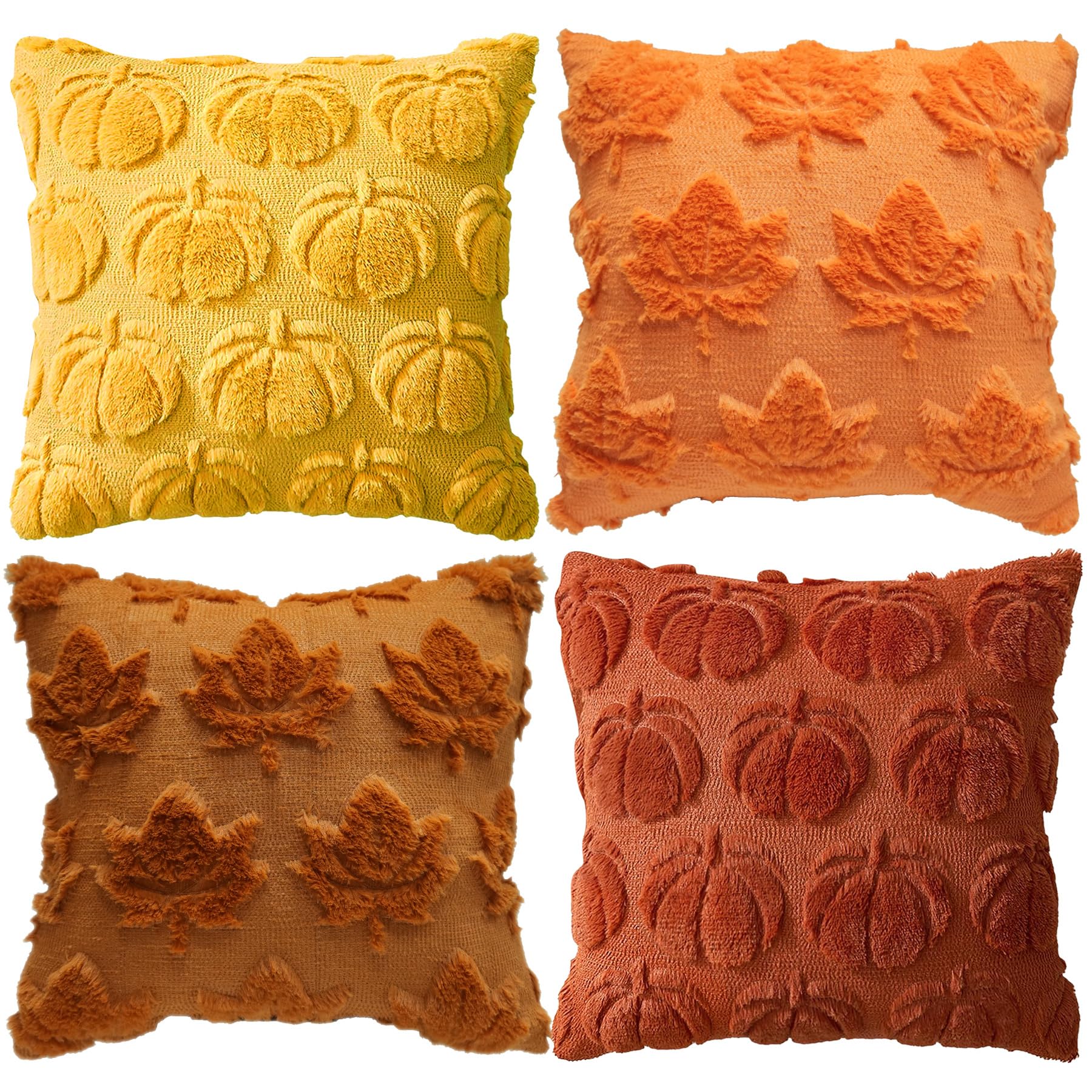VEEKAY Set de 4 Fundas de Almohada Decorativas 45X45cm,Otoñal Cojines Decorativos,Fundas de Cojín Acción de Gracias, Fundas de Cojín Calabaza,Funda de cojín,para Oficina, Dormitorio, sofá,decoración