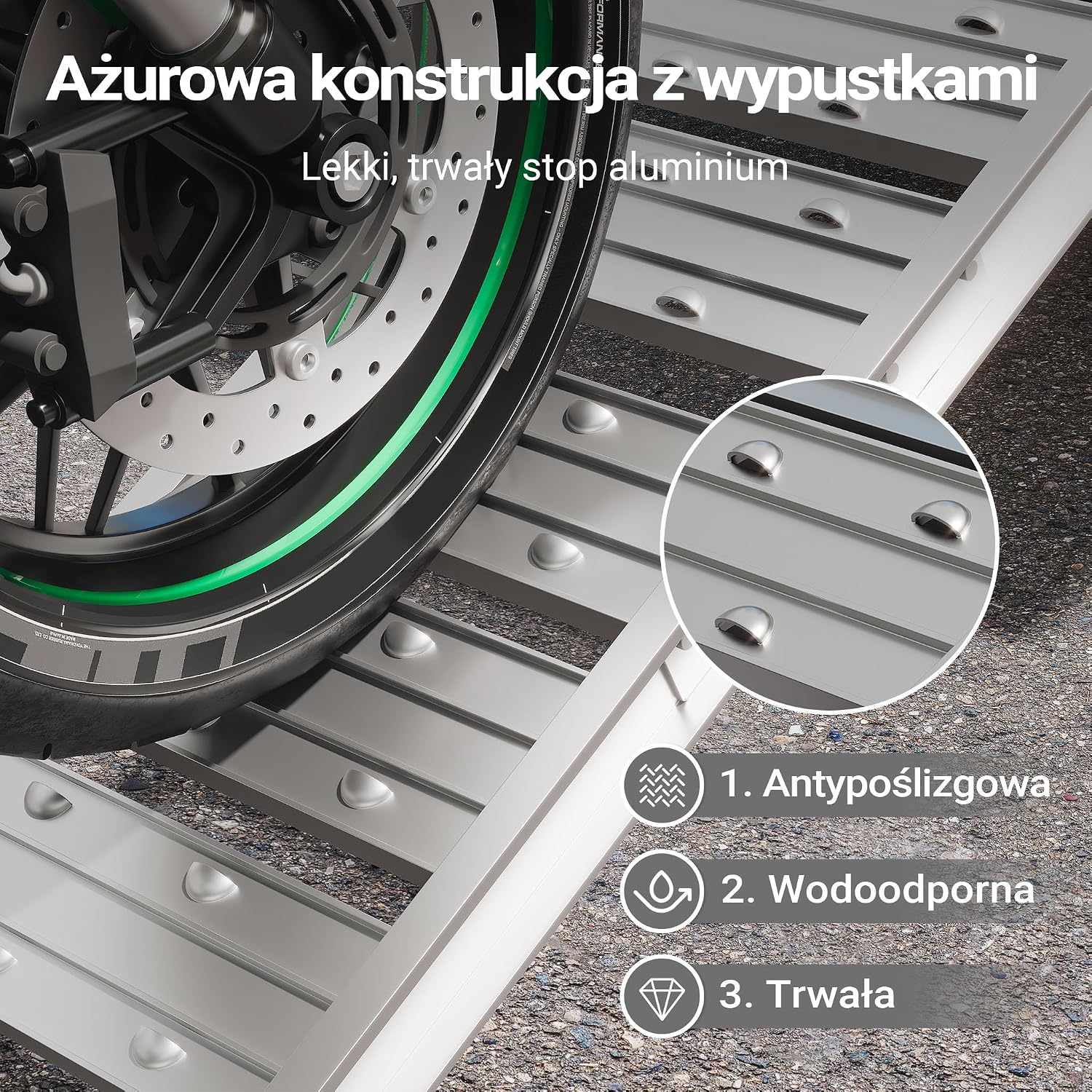 Wiltec Składany najazd aluminiowy o długości 182 cm i udźwigu 200 kg lekka i łatwa do przechowywania do załadowania quadów i motocykli