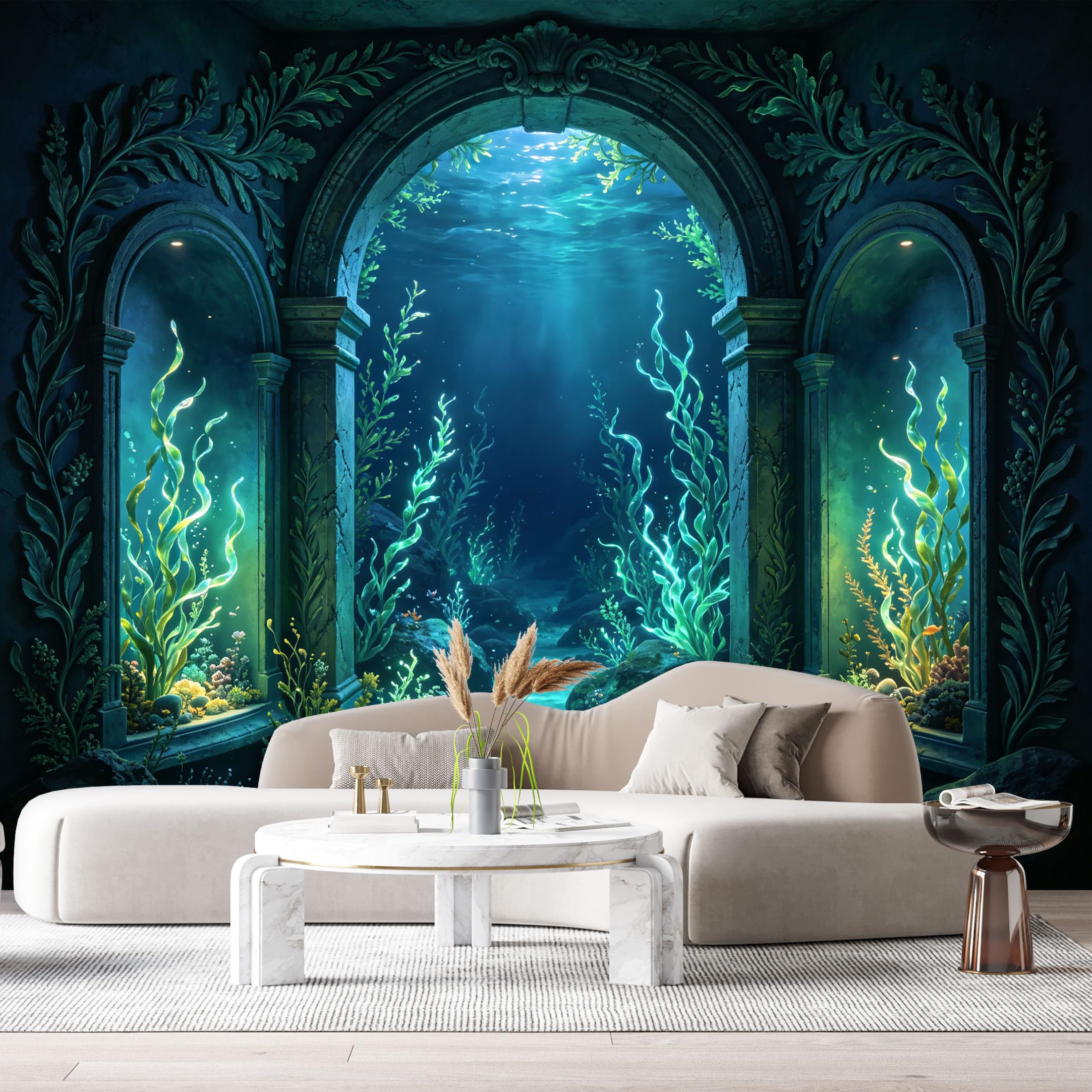 Custom Size Wall Murals Underwater Ocean Marine Archway 3D Trompe L'Oeil SelfAdhesiveWall Fabric Removable Wallpaper Wall Decor for Living Room Bedroom Bathroom