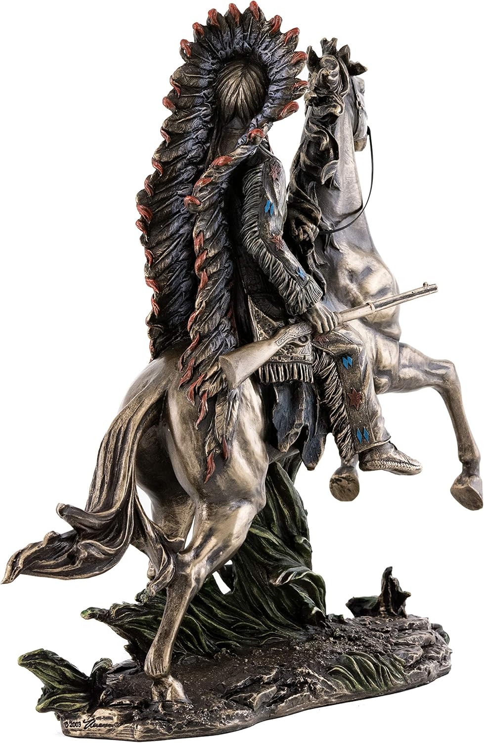 Top Collection Chief Sitting Bull on Horseback Statue - Native American Sculpture with Beautiful Headdress in Premium Cold Cast Bronze- 10.75-Inch Collectible Indigenous Warrior Figurine