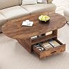 IBF Foldable Coffee Table with Drawer Storage, 47 Wood Oval Living Room Tables, Modern Extendable Center Table for Bedroom, Multifunctional Rolling Tea Table with 4 Wheels for Home, Rustic Brown