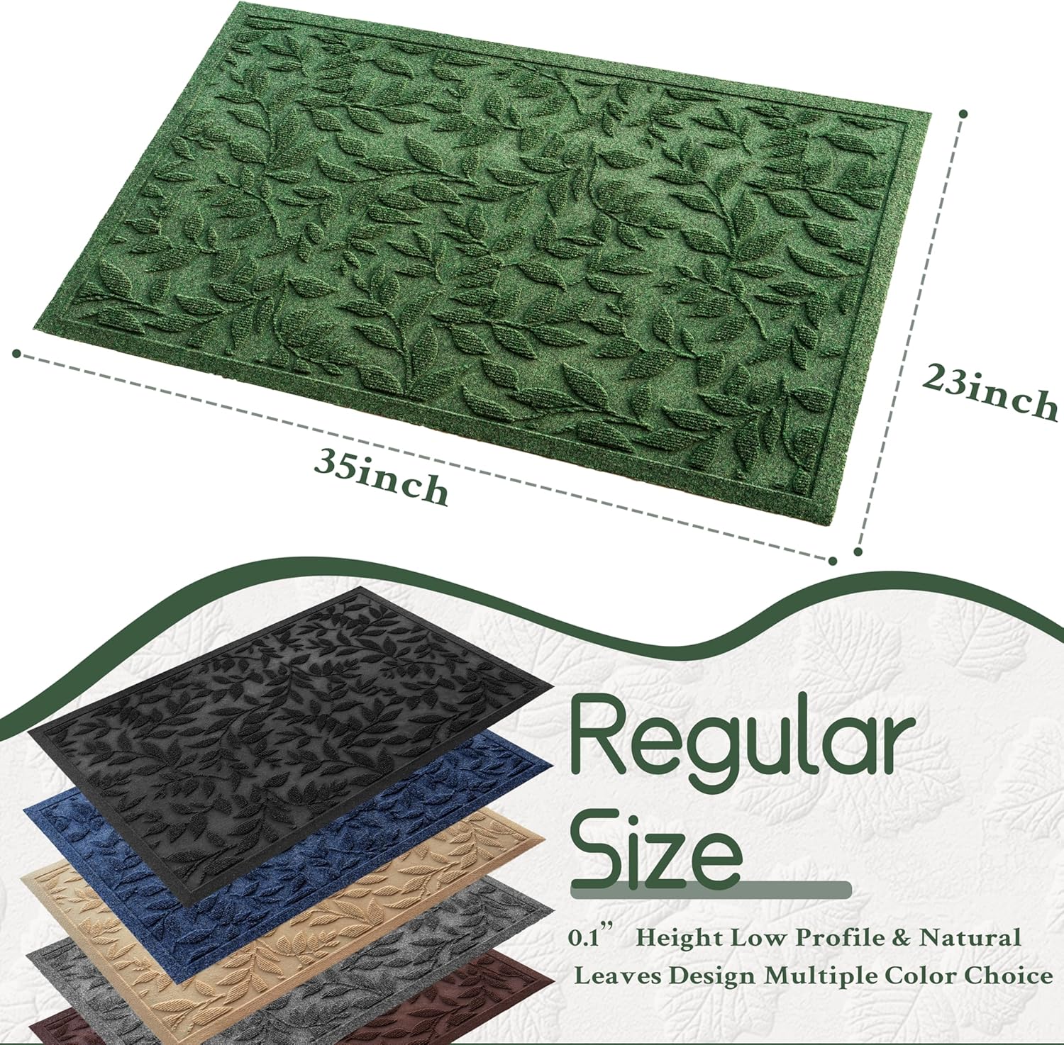 Green Leaves Outdoor Indoor Entrance Doormats, Absorbent Durable Heavy Duty Welcome Front Door Mat,Thick Natural Rubber Back,Easy Clean Entryway Mat 23x35 Inch, Low Profile