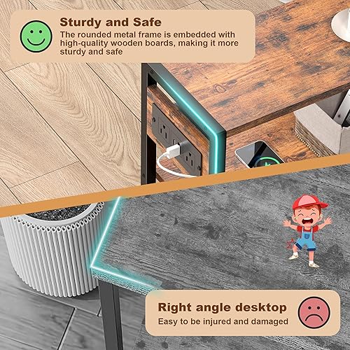 Miniatura 7 de Mesa auxiliar pequeña y estrecha con estación de carga, mesa auxiliar delgada para espacios pequeños, mesita de noche delgada con tomas, mesita de