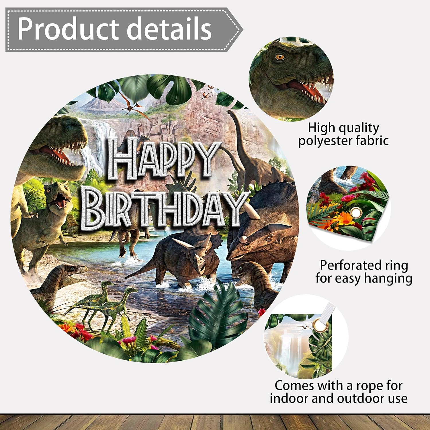 Dinosaur Birthday Decorations Backdrop 7 x 5 ft Tropical Jungle Forest Wild Animal Dino Background Kids Boy Girls Happy Birthday Banner Party Supplies Polyester - Image 6