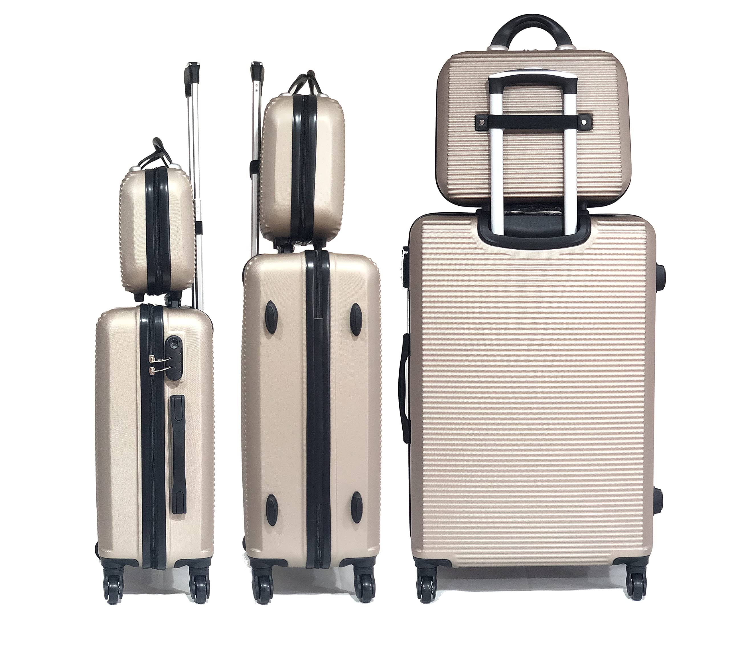 CELIMS - Kabinenkoffer/mittel/groß mit oder ohne Vanity, französische Marke, Champagner – 5859, Lot de 3 Valises & 3 Vanity