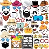 Party Photo Booth Props - 60-pc Photobooth Kit with 8 x 10-Inch Sign, 60 Adhesive Pads, 45 Sticks - Photobooth Props - Photo Props for Photo Booth - Props for Photobooth