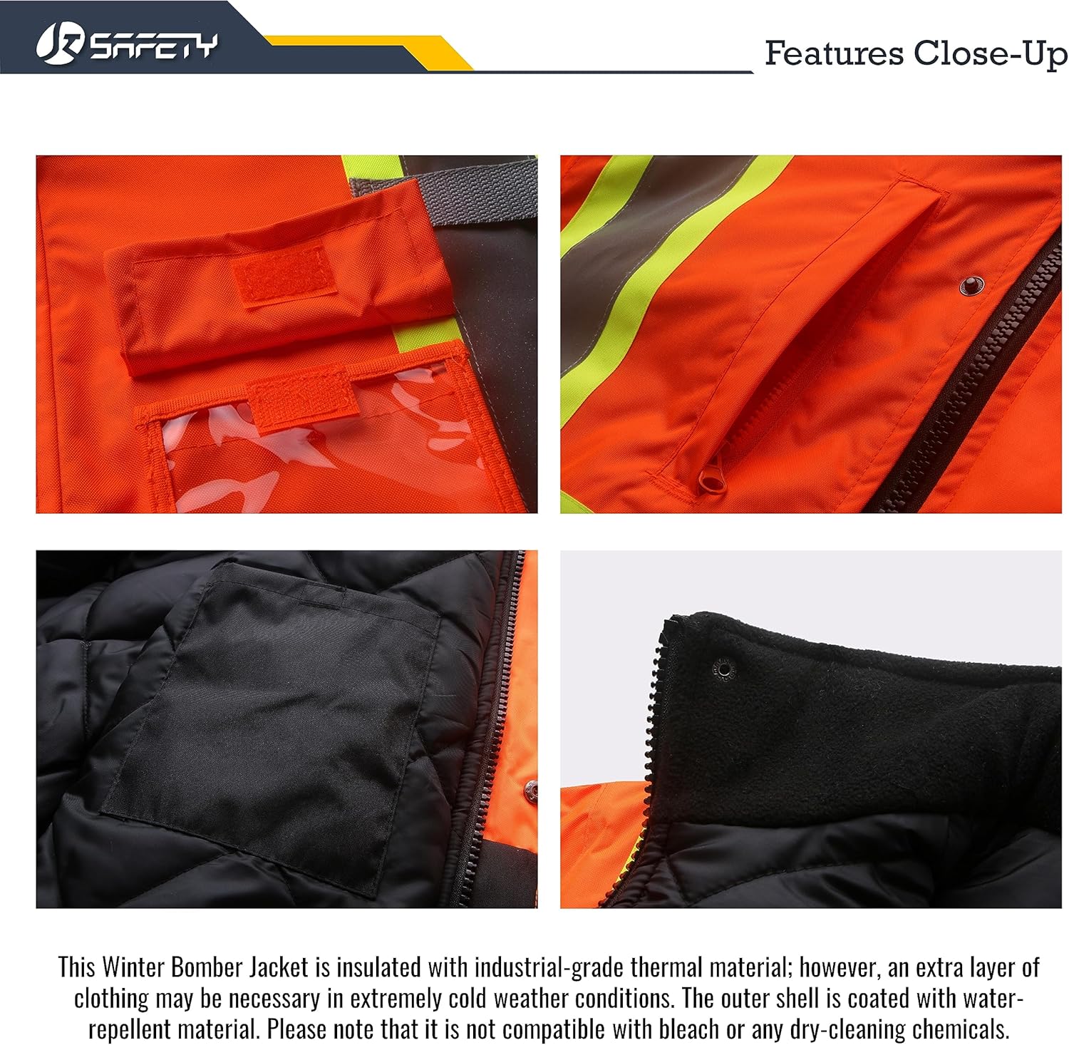 JKSafety Hi-Vis Winter Safety Bomber Jacket for men and women | Winter Safety Jacket Durable and Waterproof | Construction Work Jacket for Winter | Cold Weather PPE | ANSI Class 3 (116-OBlk L) - Image 3