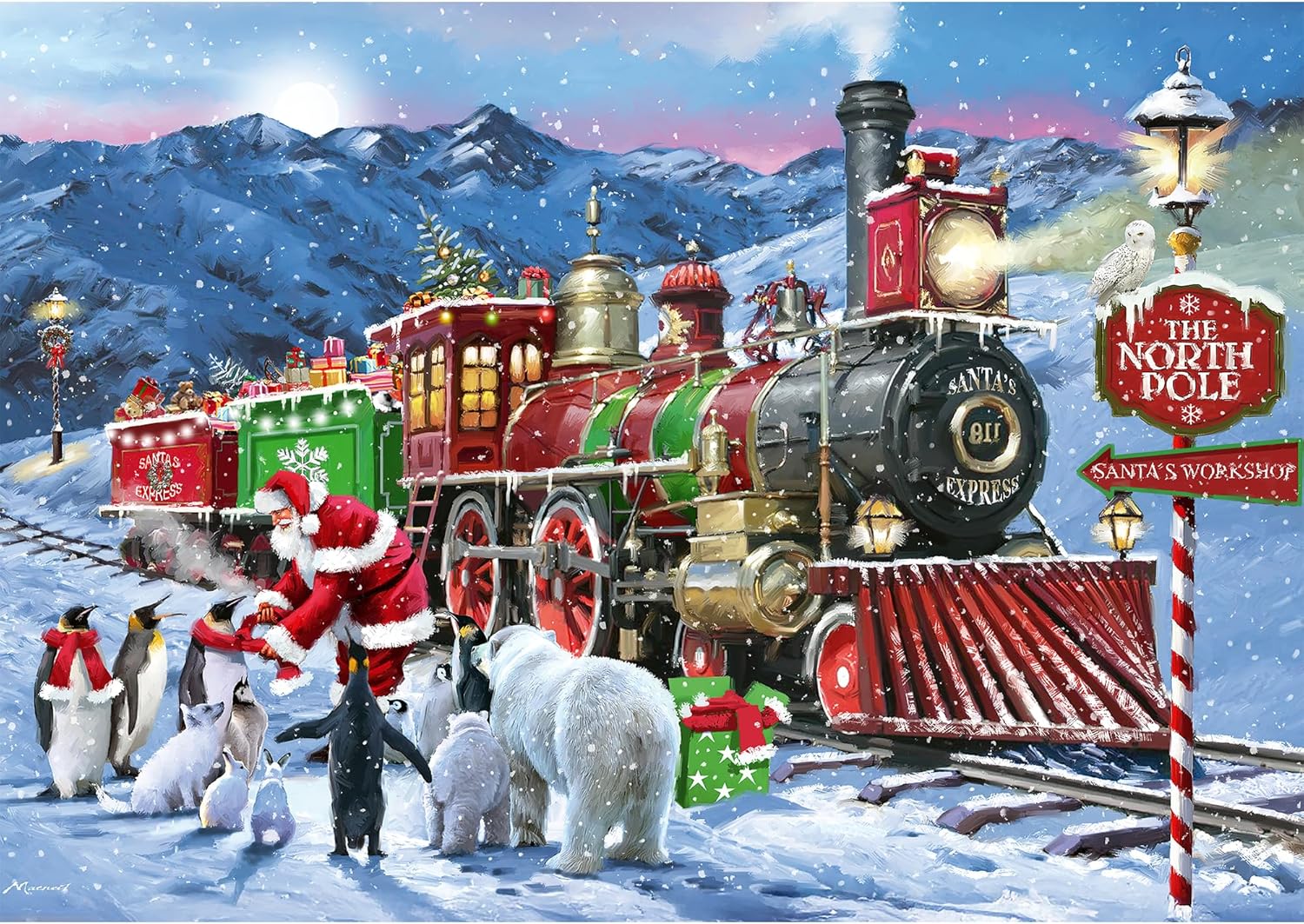 Trefl Christmas Train 1000 Jigsaw Puzzle, Premium Plus, Tea Time 27"x19" A Series of Painted Nostalgic Pictures, Perfect Matching of Elements, for Adults and Children from 14 Years Old