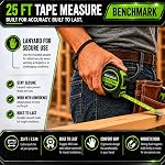 Paquet de 3 - Mesures relatives à la bande 25 ft - Facile à lire Fractions à 1/8th de pouce - Astuce magnétique - Verrouillage rapide et de la pouce - Fenêtre automatique - Clip de ceinture - vert - Bande de mesure rétractable