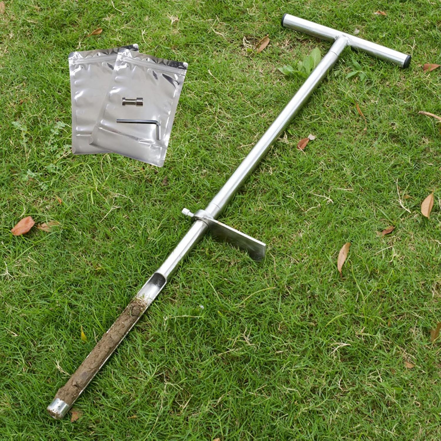 Soil Sample Probe, Soil Probe, 35in Stainless Steel Sample Tool with T-Handle for Efficient Testing, for Garden, Lawn, and Farm, Rod