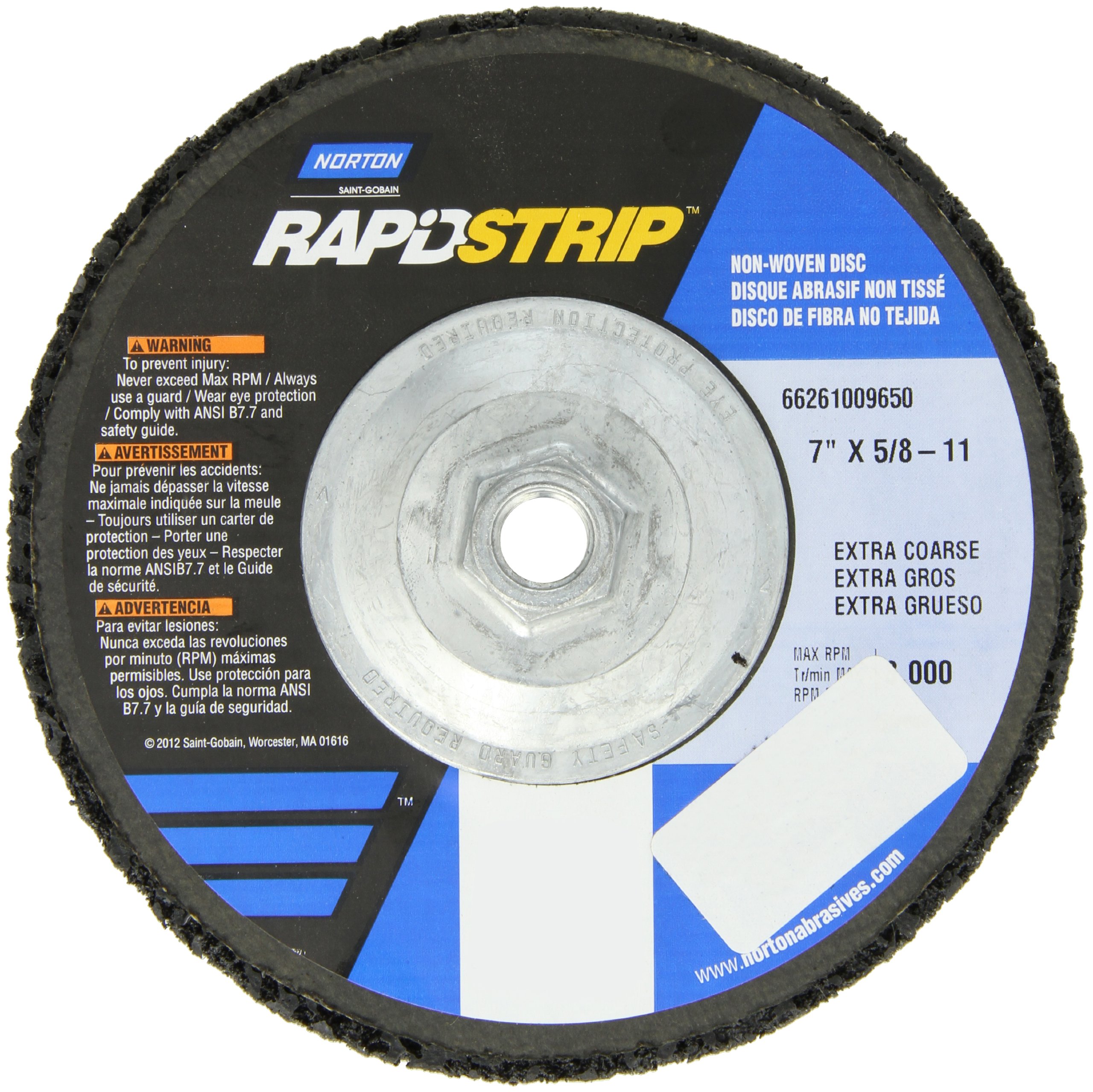 Norton Bear-Tex Rapid Strip Depressed Center Nonwoven Abrasive Wheel, Type 27, Fiber Backing, 5/8-11