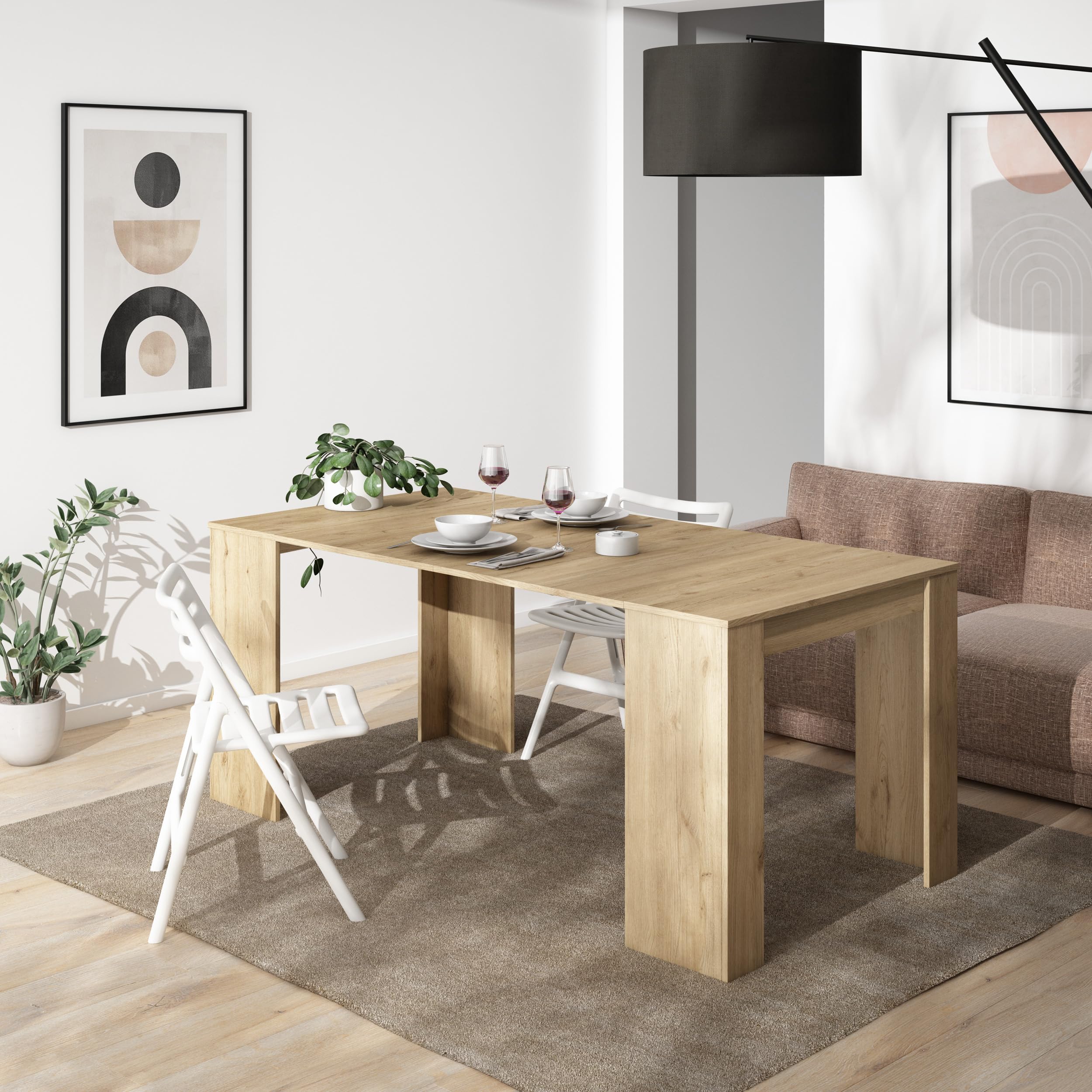 Skraut Home | Mesa Consola Extensible | Mesa Comedor Plegable | 180 | para 8 comensales | Comedor y Cocina | Estilo Moderno | Roble