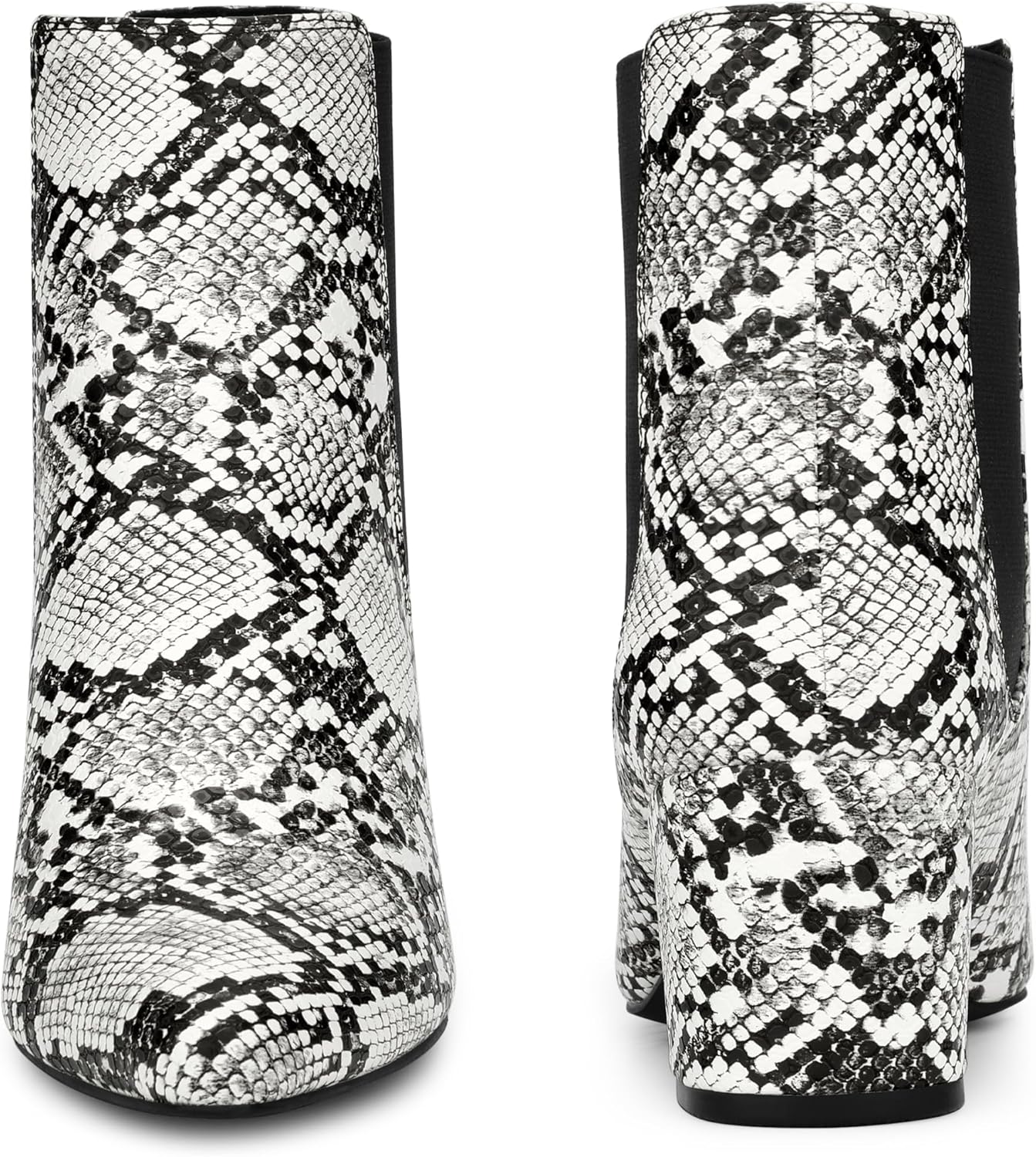Perphy Snake Print Boots Pointed Toe Chunky Heels Ankle Boots for Women - Image 5