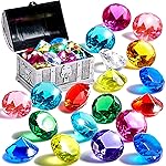 Sloosh Diving Gems Pool Toys,16 Big Colorful Diamond with Pirate Treasure Chest,Swim Dive Toy for Kids Underwater Gemstone Swimming Training Gift Water Toys Pool Games(Silver)