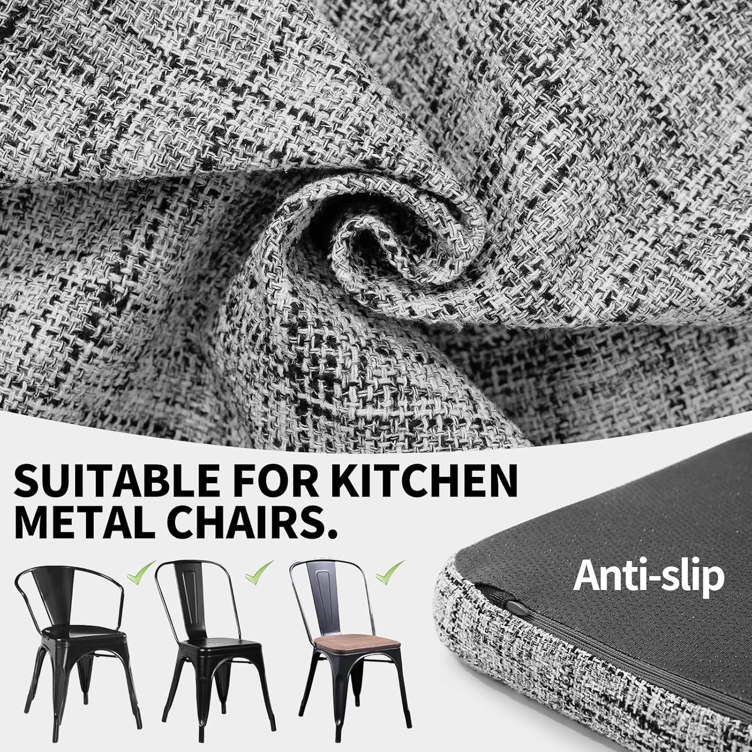 SINOSSO Memory Foam 14" Metal Chair Cushion 1 Piece, Modern Interwoven Style Magnetic Chair Pad for Dining Kitchen Cafe Bistro Stackable Chair (U-Shape, White-Gray, 1)