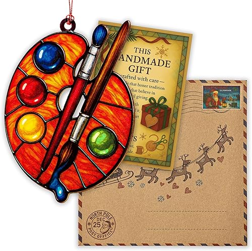 Miniatura 3 de Adorno de paleta de pintura Adorno de artista Pintura de adorno de Navidad + adornos para amantes del arte Efecto atrapasoles vitrales para