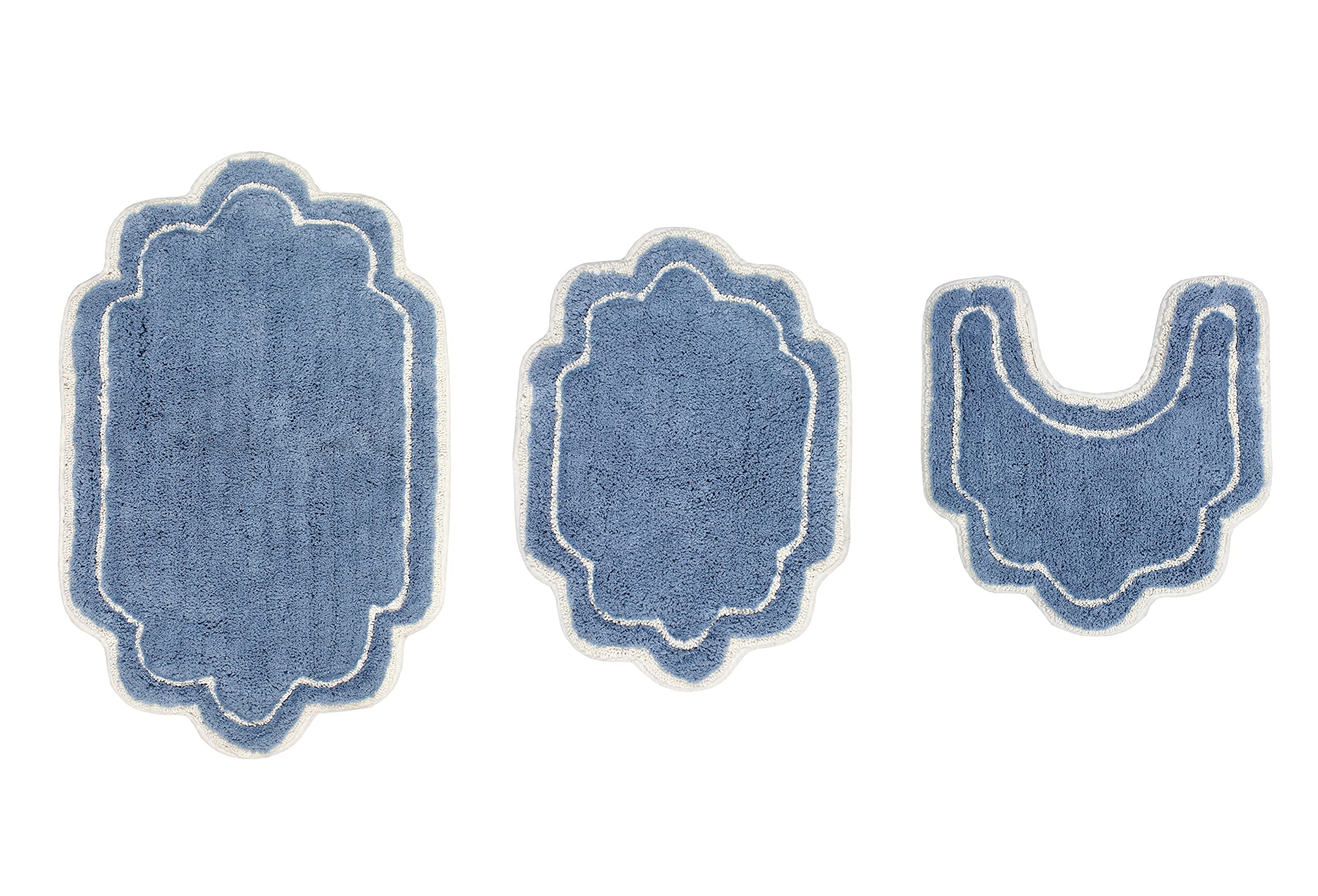 Home Weavers Colección Allure en Color sólido 100% algodón, Alfombra de baño, Supersuave y Absorbente, Lavable a máquina, Juego de 3 Piezas con Contorno, Azul