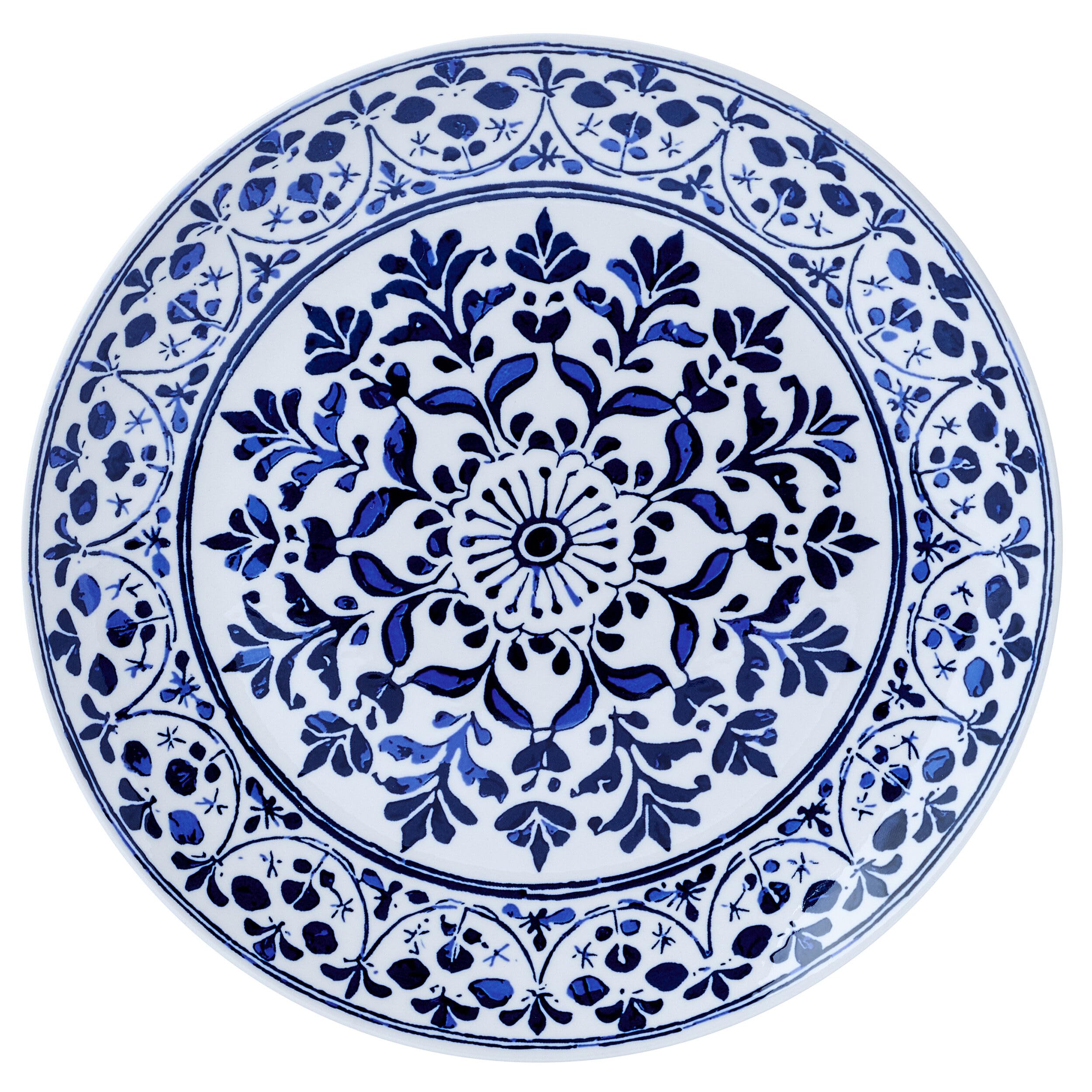 Pfaltzgraff Medallion Radiance 12-teiliges Geschirrset aus Steingut, Teller und Schüssel, Service für 4 Personen, Blau