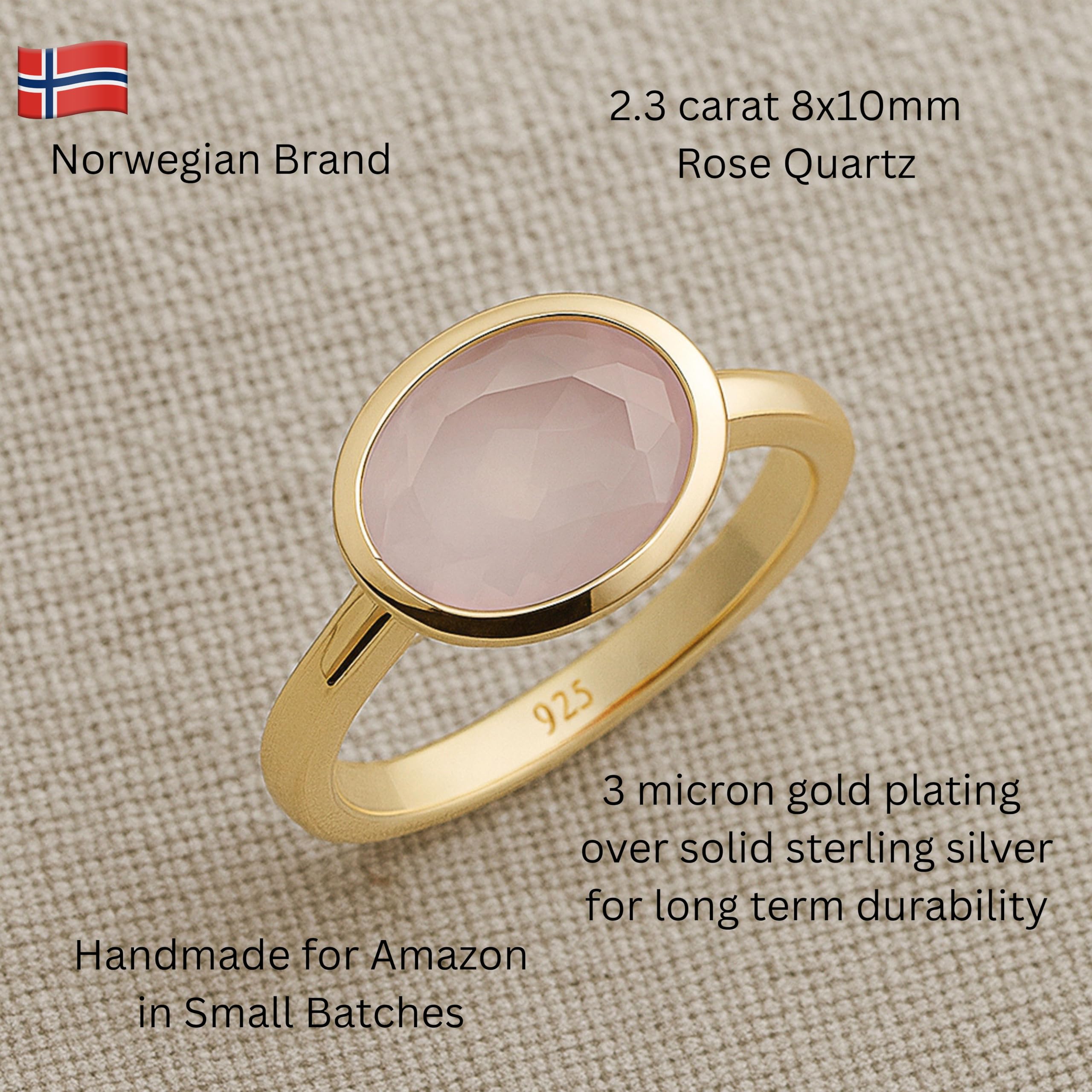 Rosenquarz vergoldet 925 Silber Ring