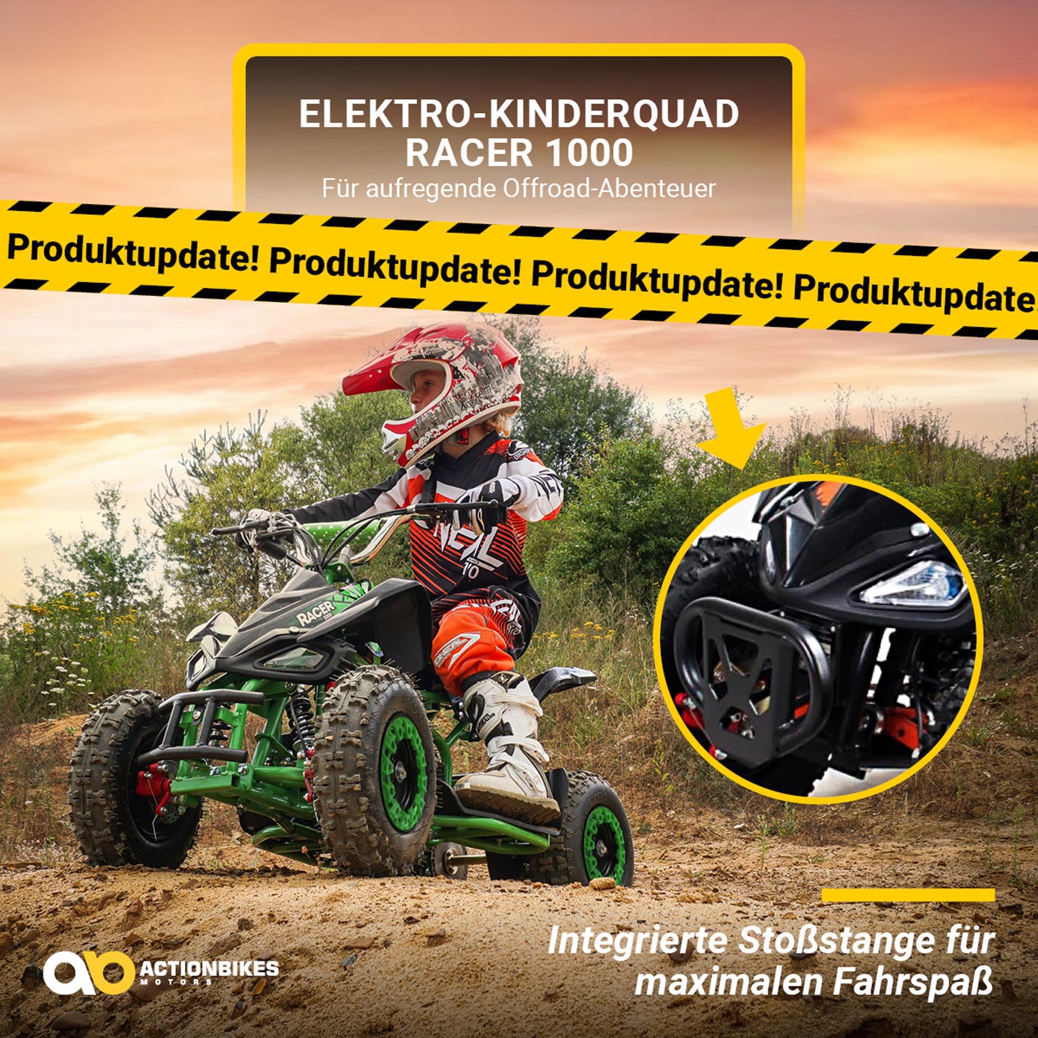 Actionbikes Motors Kinder Quad Elektro ATV Racer | 𝟑𝟔 Volt 𝟭𝟬𝟬𝟬 Watt Motor bis 𝟐𝟒 km/h - Kinderquad - Pocket Quad - Safety Touch Fußschalter - Für Kinder ab 8 Jahren (1000 Watt Schwarz/Grün)