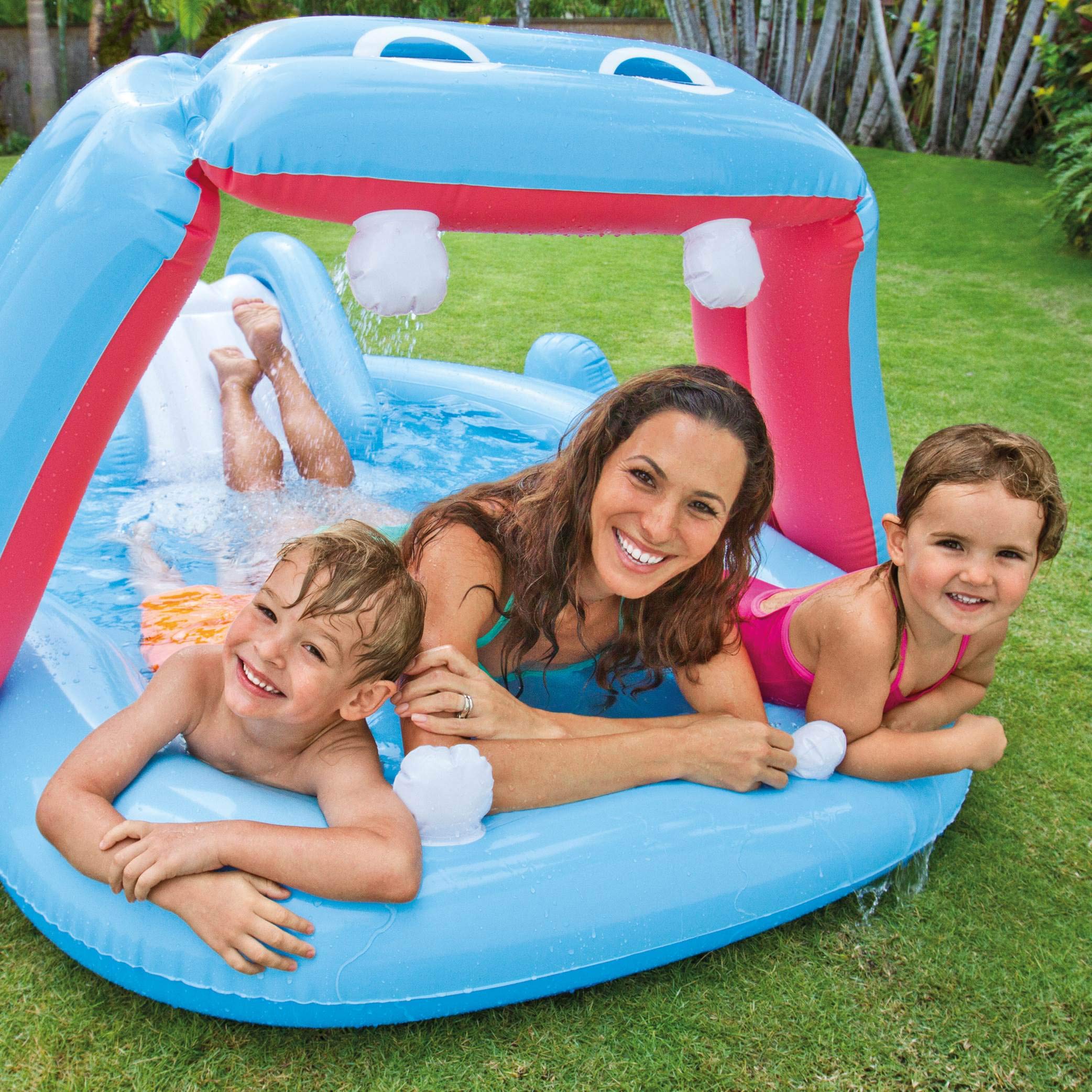 Intex Hippo Play Center with Built-in Slide for Ages 2+, 87 x 74 x 34, Blue by Intex