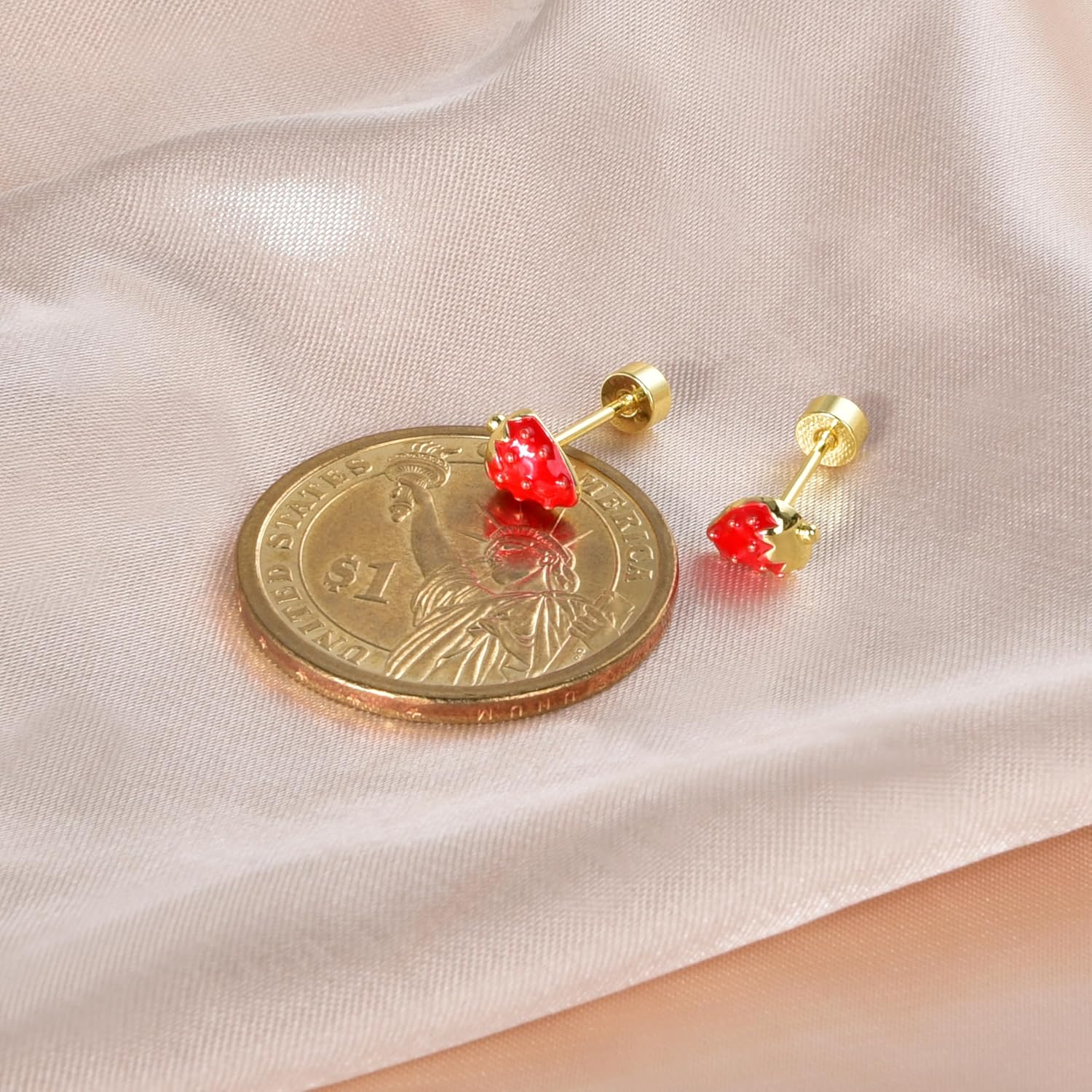 Gold Plated Flat back Stud Earrings for Women Enamel Fruit Flatback Earrings Cherry Chili Pepper Peach Strawberry Small Helix Earrings - Image 5