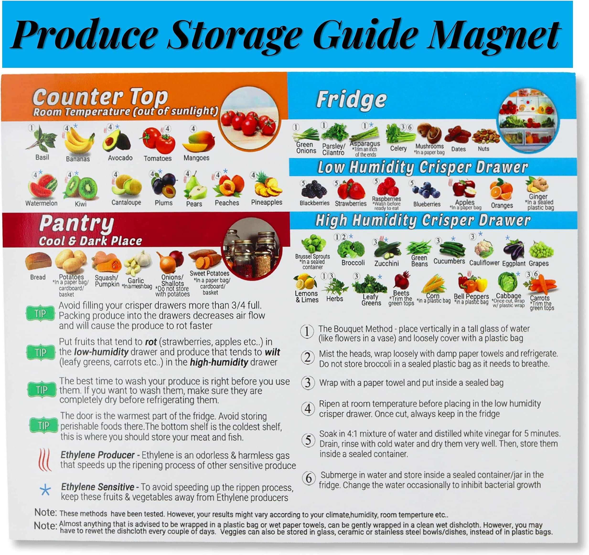 Tip perk Produce Storage Guide Magnet - How to Store Food Magnet for The Fridge, Fruit & Vegetable Cheat Sheet, Kitchen Organizer Magnetic Chart, Food Storage Chart, Kitchen Cheat Sheet, Fridge Magnet