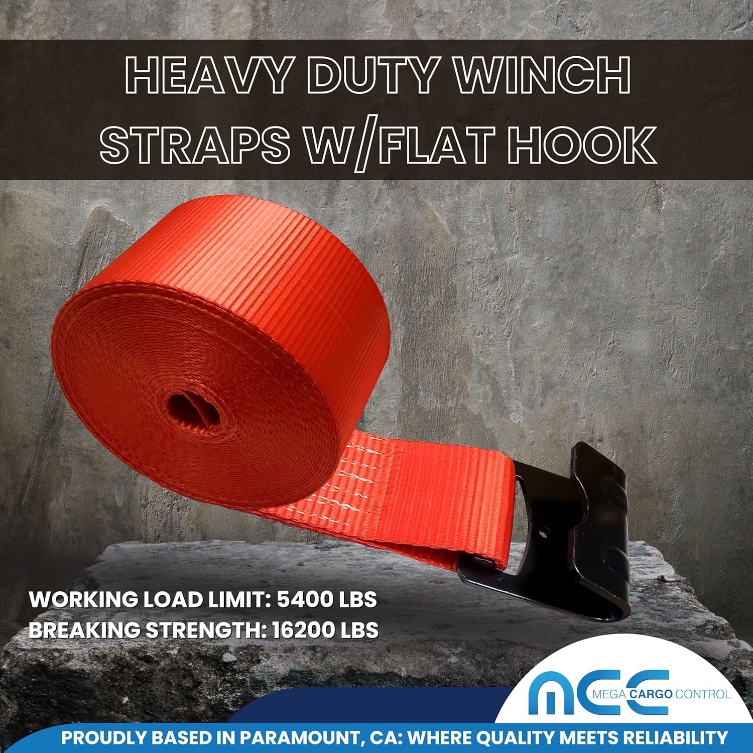 Mega Cargo control (Pack of 4) Red Tie Down Straps, 4" x 60' Heavy Duty Tie-Down Winch Strap with Flat Hooks, for Flat Bed, Truck, Farm, Utility Trailers