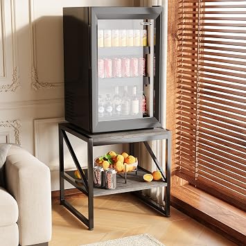 Mexin 20 Inch Square End Table, Mini Fridge Stand with 2-Tier Storage Shelf, High Load Capacity Printer Table for Living Room Bedroom, Grey Oak
