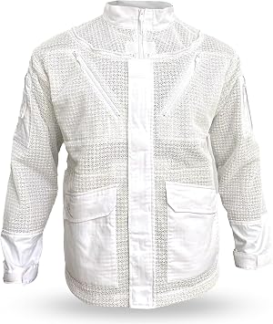 Pro Ventilated Bee Keeper Jacket for Men & Women Sting Resistant, Ventilated Cotton Mesh, Bee Protective Gear for Hive Inspections White Bee Jacket, White, L
