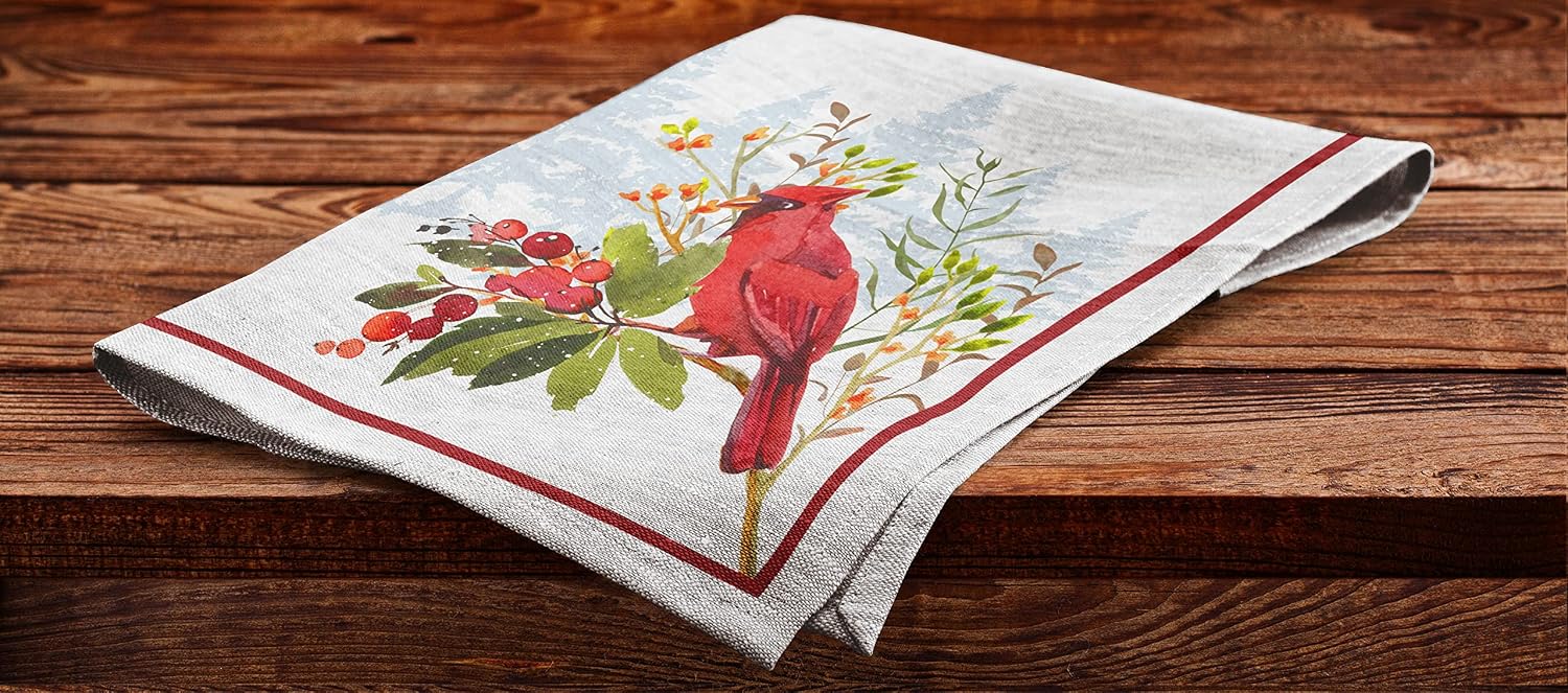 Luxury Collection Dinner Table Linen Decor Cotton Napkin Printed Fabric Reusable Napkins Set of 12, 20 X 20 - Red Bird