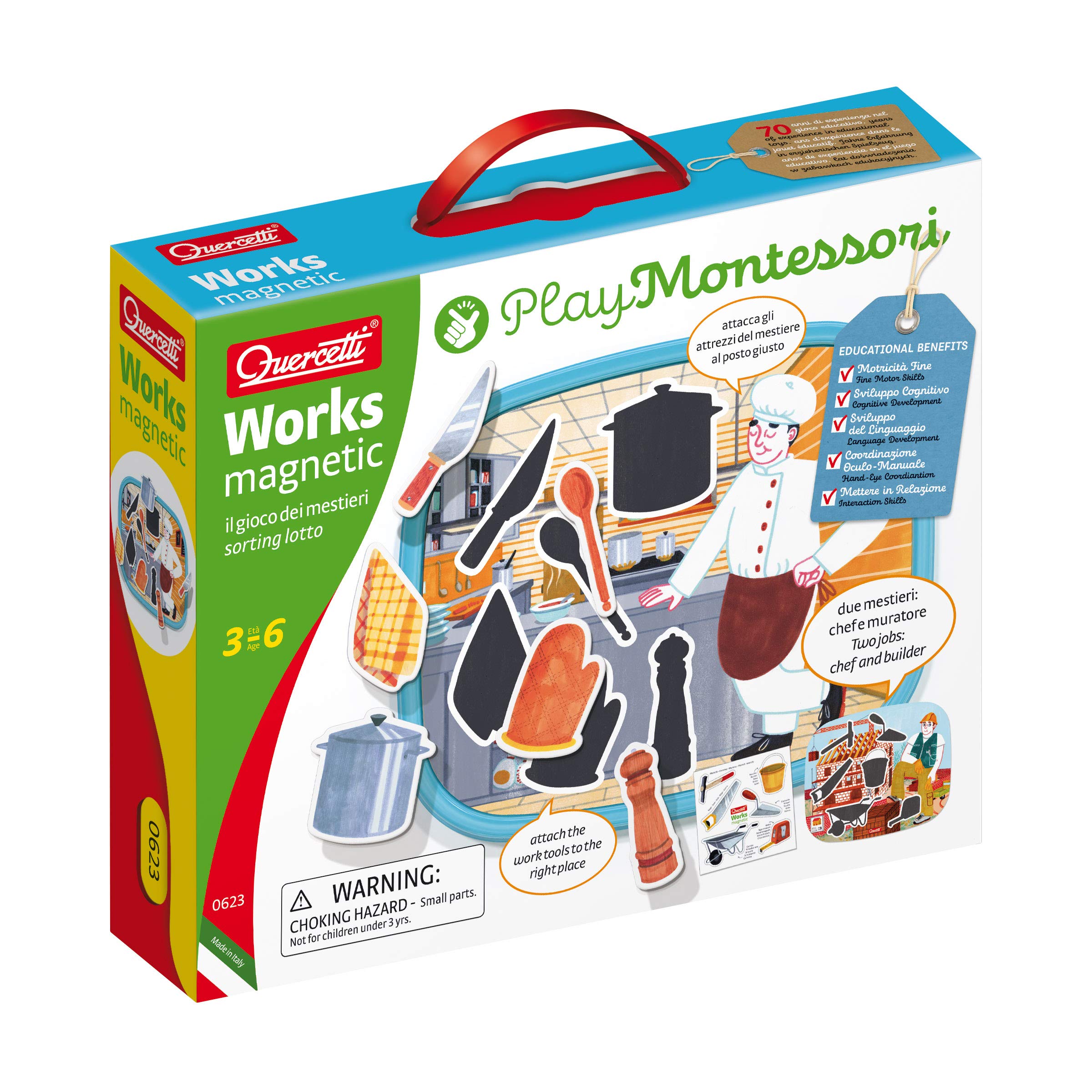 Quercetti Play Montessori Works Magnetic – Magnetspiel Mit Berufen (Koch & Maurer), Pädagogisch