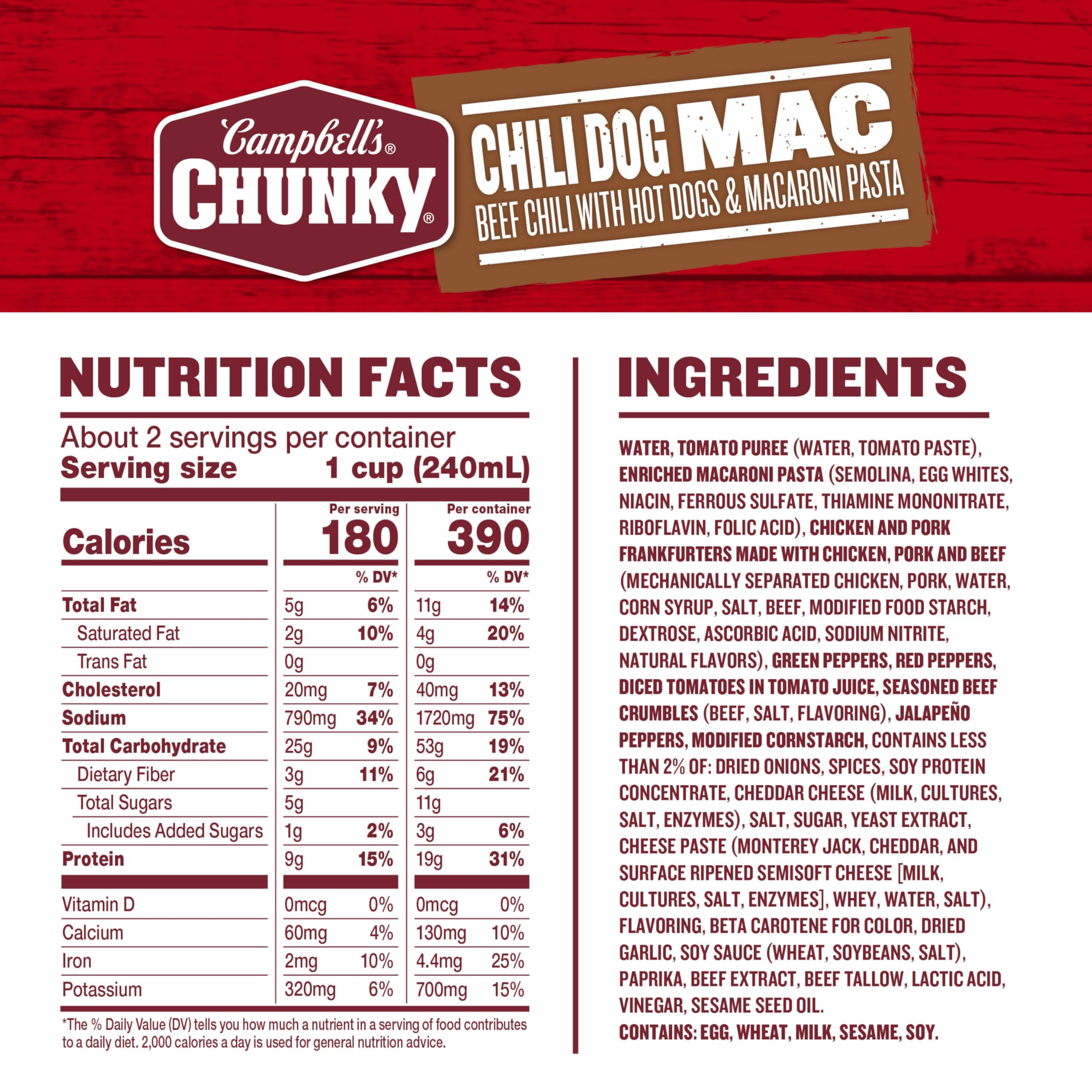 Campbells Chunky Chili Dog Mac Soup 18 8 oz Can — view 2