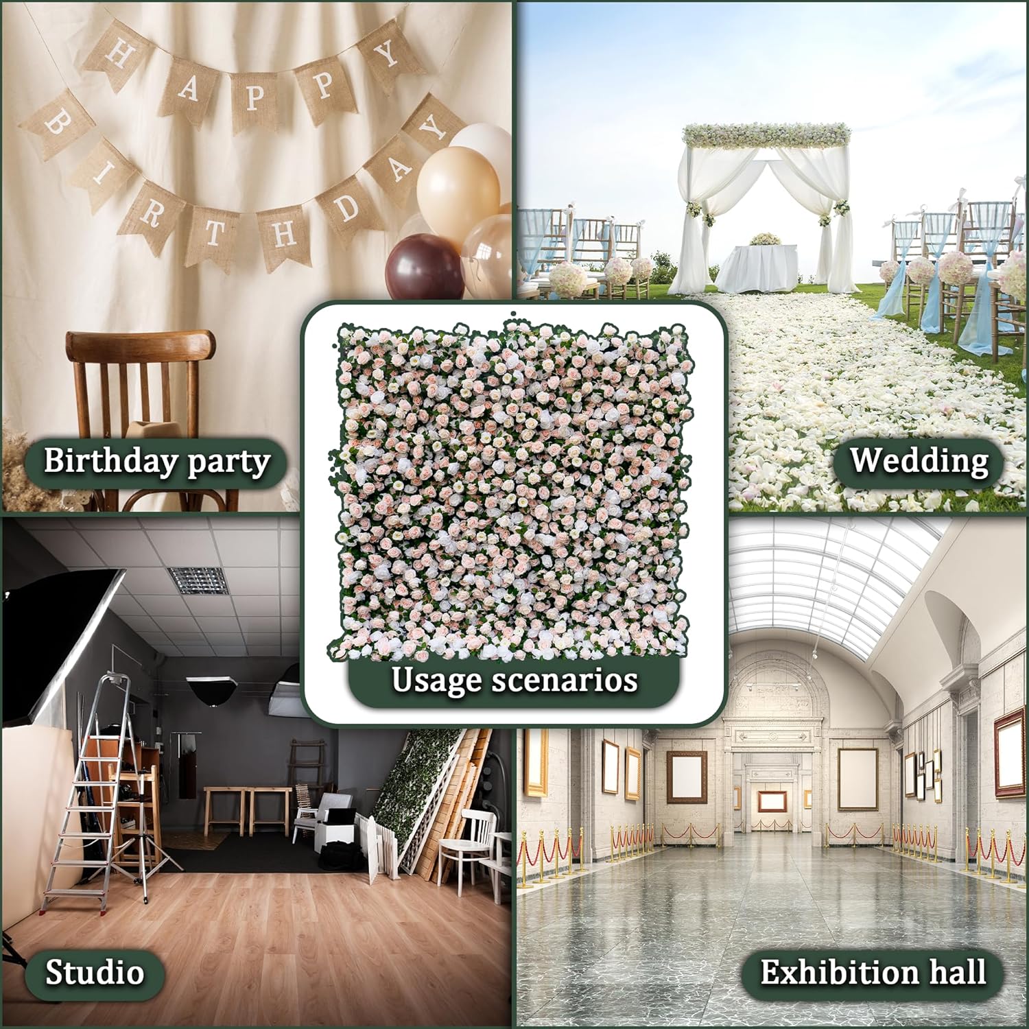 8×8 ft Artificial Pink Flower Wall with Backdrop Stand, 2pcs 4×8 ft Panels, Assembly-Friendly Floral Backdrop for Weddings, Events, Studios & Window Displays