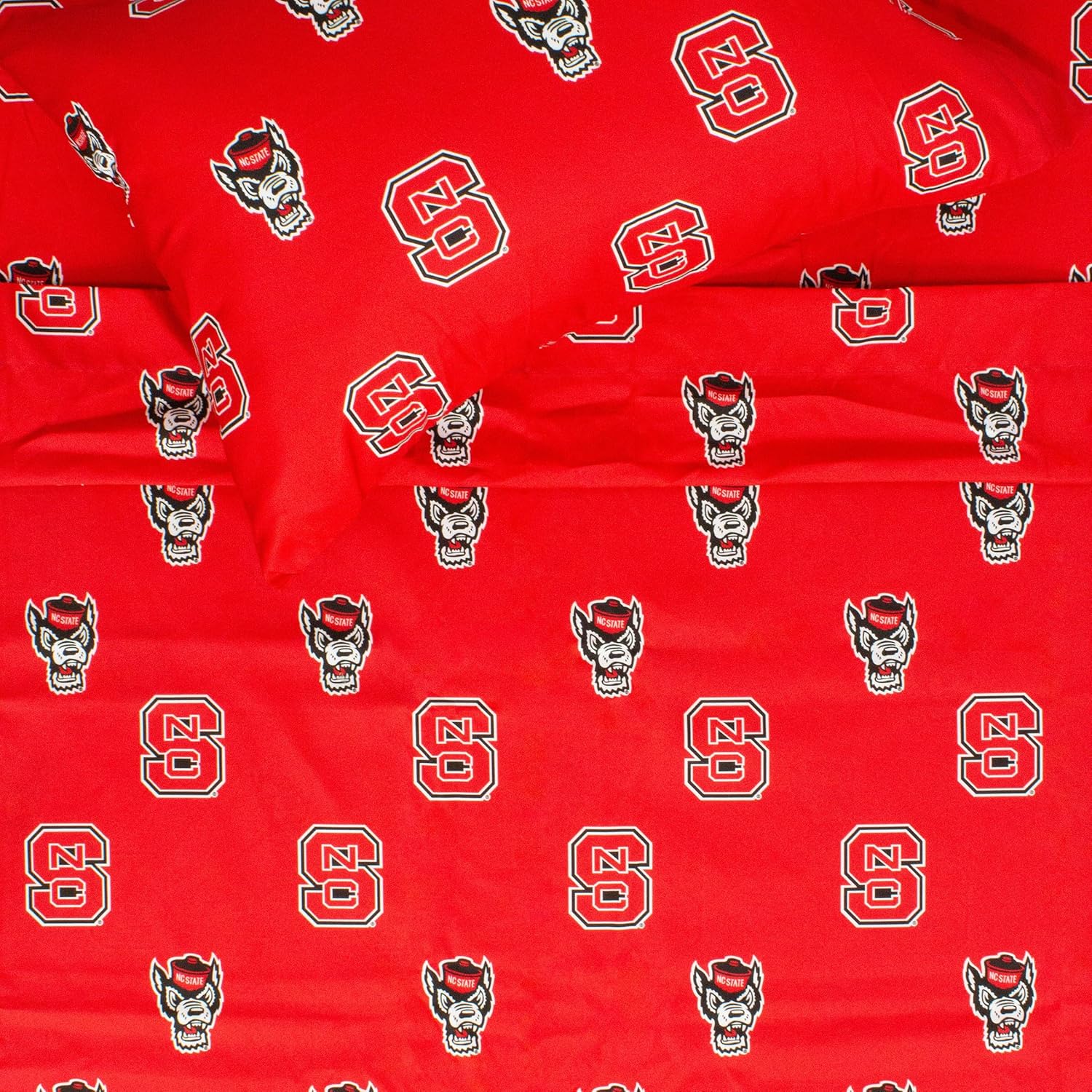 College Covers Everything Comfy North Carolina State Wolfpack Queen Sized 4 Piece Sheet Set, Team Color Background, 1 Flat Sheet, 1 Fitted Sheet, 2 Pillowcases