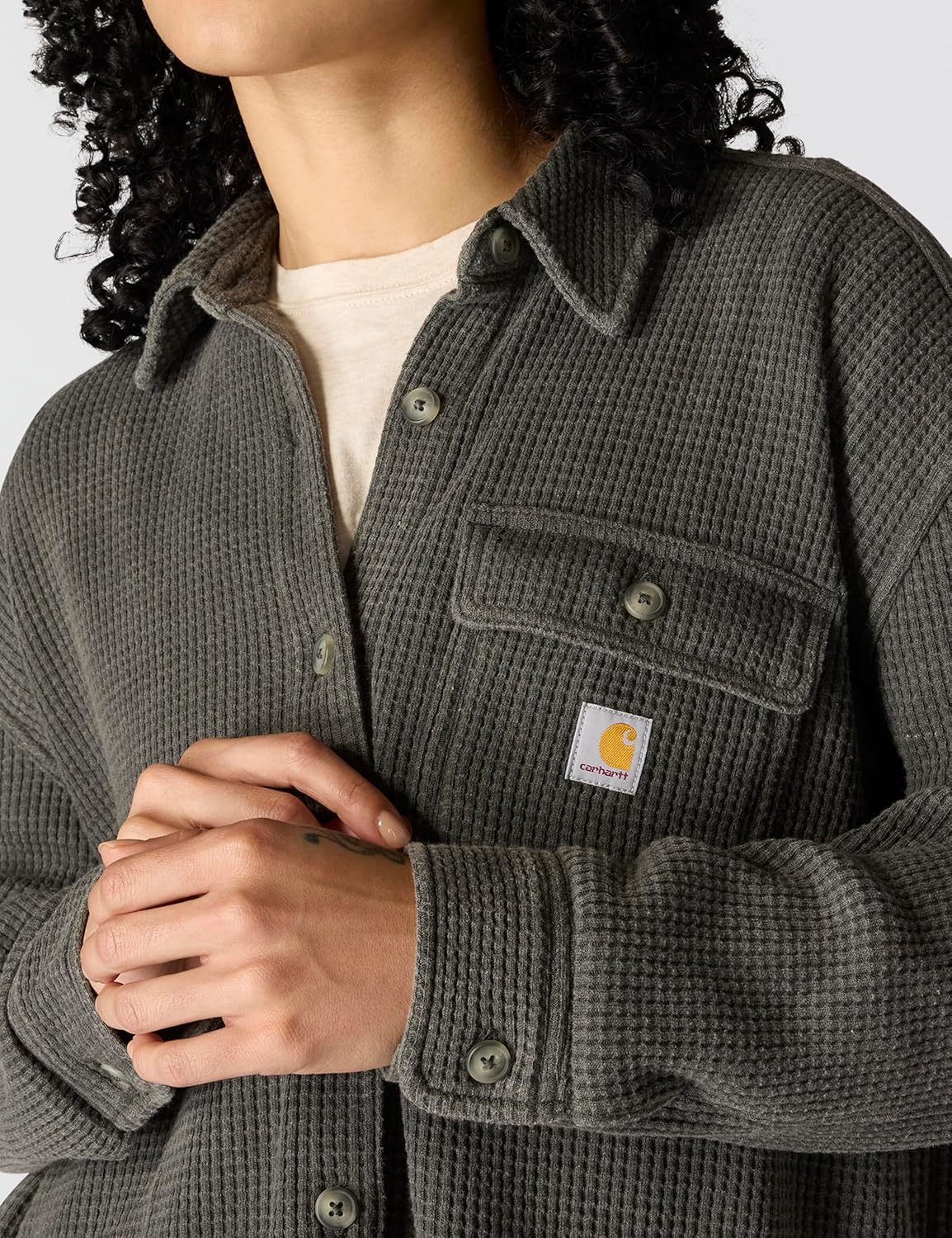 Carhartt Womens Oversized-fit Heavyweight Waffle Knit Shirt - Image 5