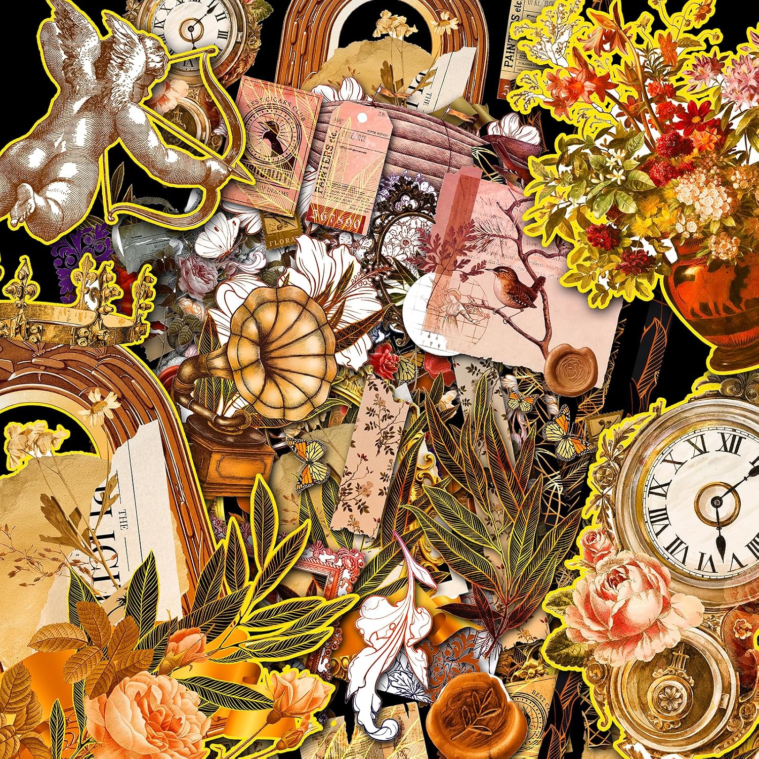 Decoupage Paper Pack (15 Sheets 8"x11") Antique Details HANATABA Vintage Art Deco Styled Ephemera Pictures for Decoupage Craft and Scrapbooking
