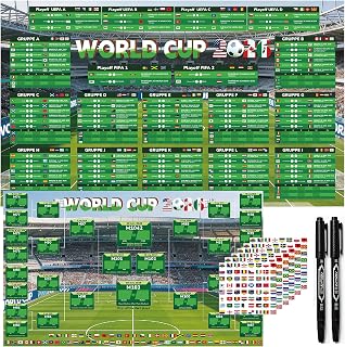 Aitsite Planificación del Mundial de Fútbol 2026 - Póster para decoración del Mundial 2026, planificador de fútbol con pegatinas de banderas y bolígrafo – Todos los partidos, fechas y sedes (Papel