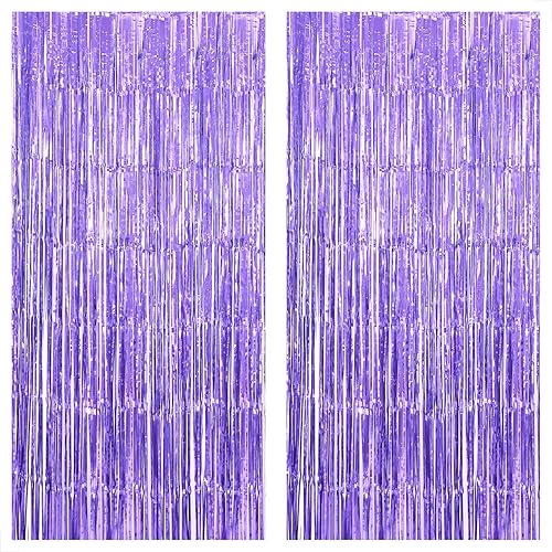 KatchOn, Telón de fondo de flecos de color morado claro extra grande, 3.2 x 8 pies, paquete de 2, telón de fondo morado para fiesta de cumpleaños,