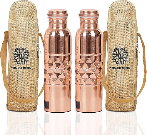 Vista 8 de Botella de agua de cobre 100% puro para beber, botella de cobre ayurvédica de 34 onzas con bolsas de transporte para yoga, gimnasio, meditación