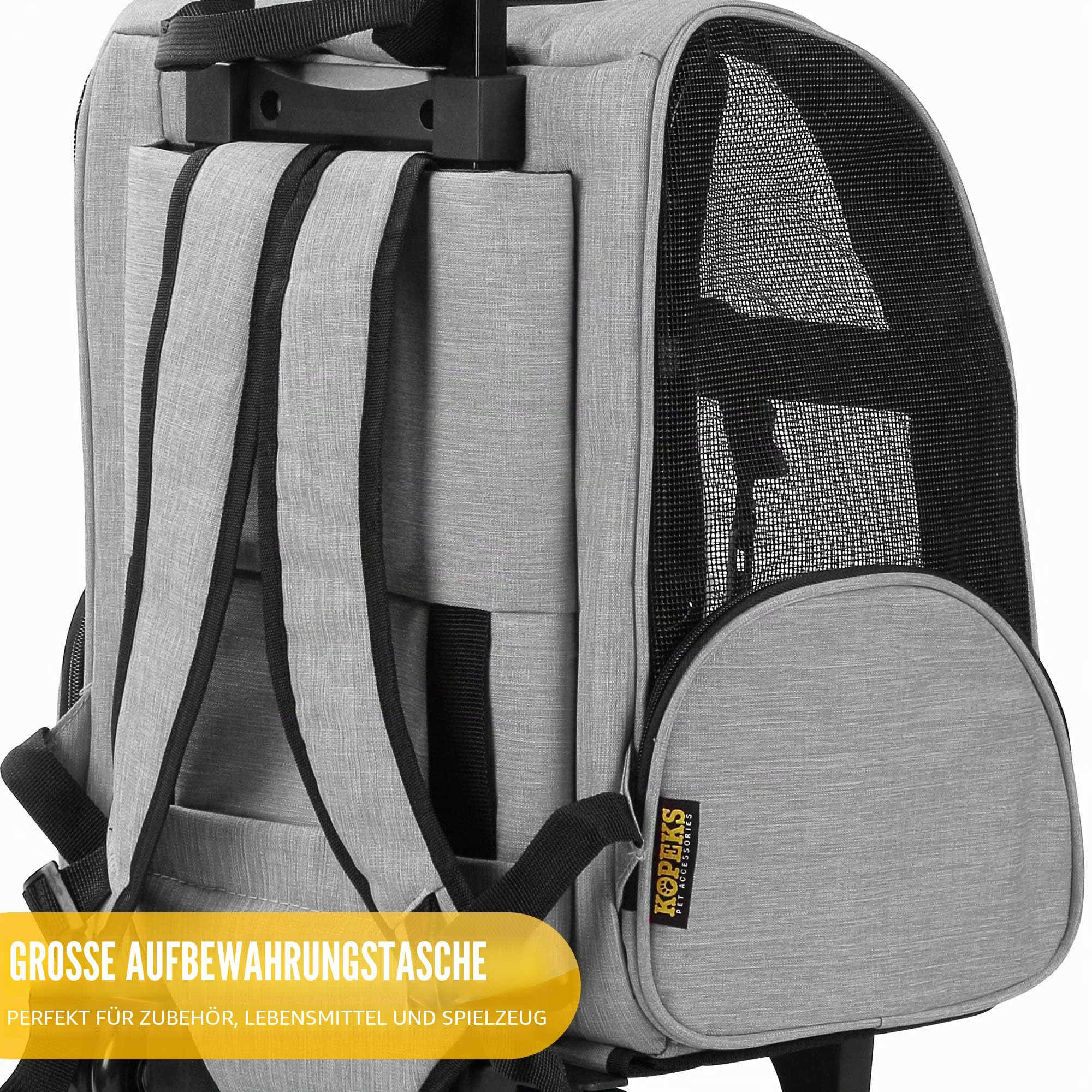 KOPEKS Deluxe-Rucksack/Reisetasche für Haustiere mit Doppelrollen, Medium, grau